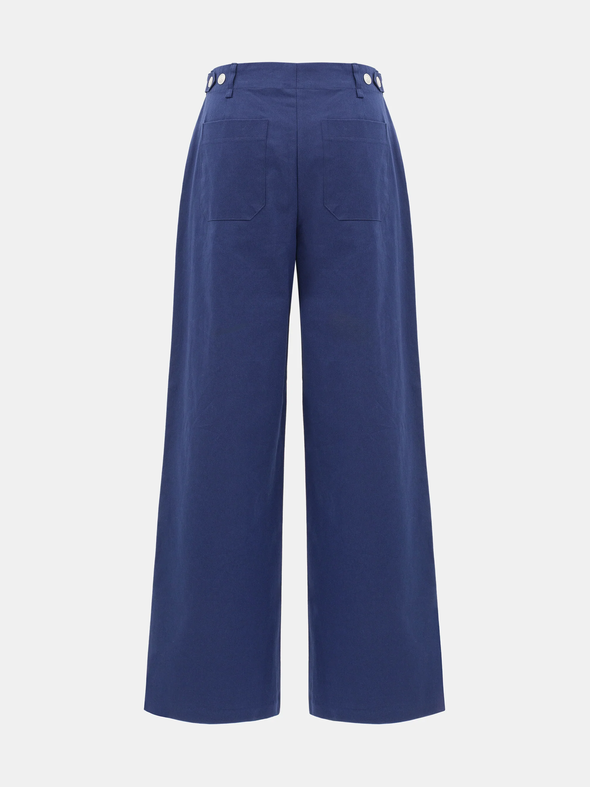 Buttoned Hem Cotton Pants, Navy - Image 7