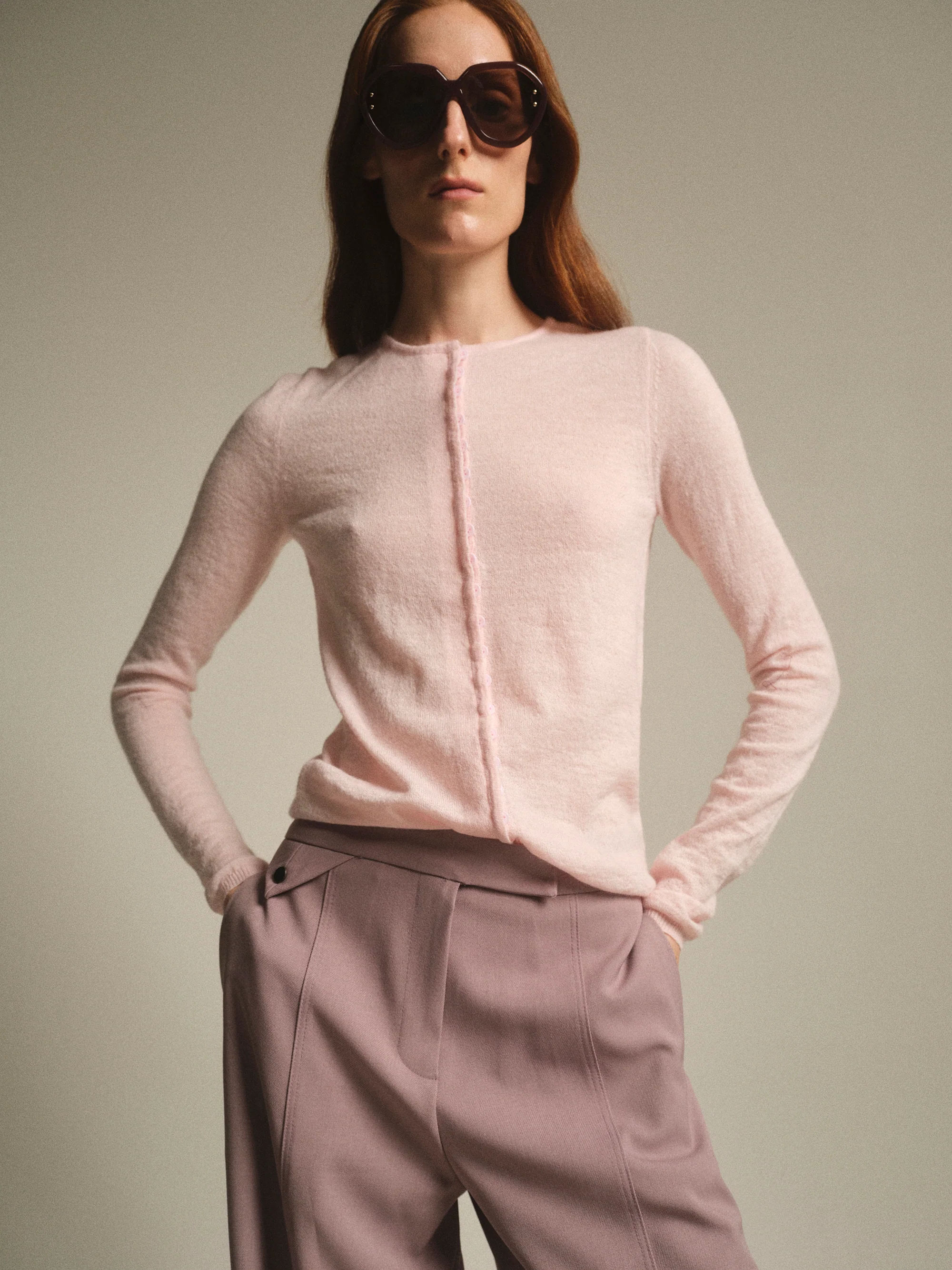 Buttoned Knit Top, Pink