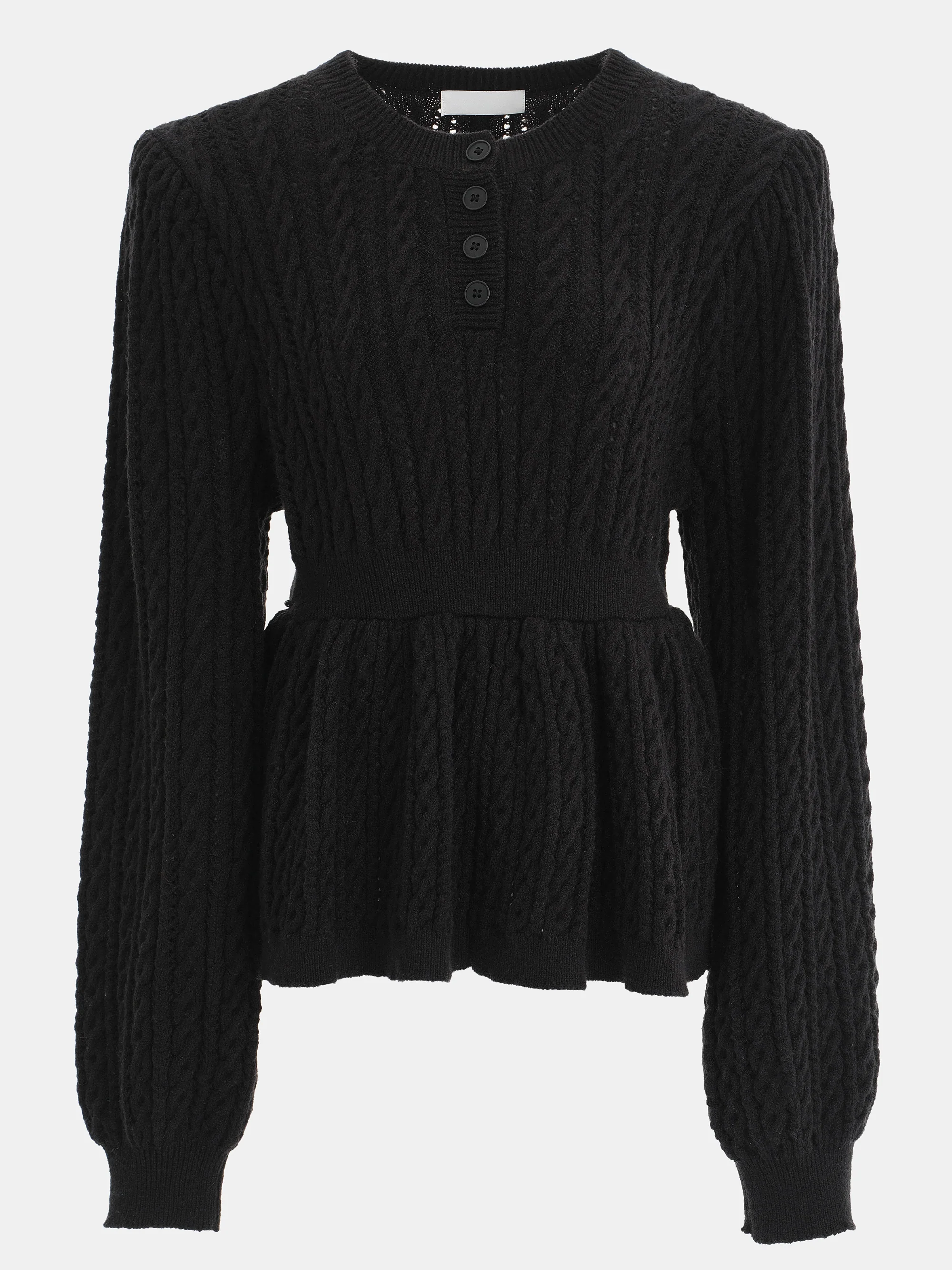 Cable Knit Peplum Sweater, Black
