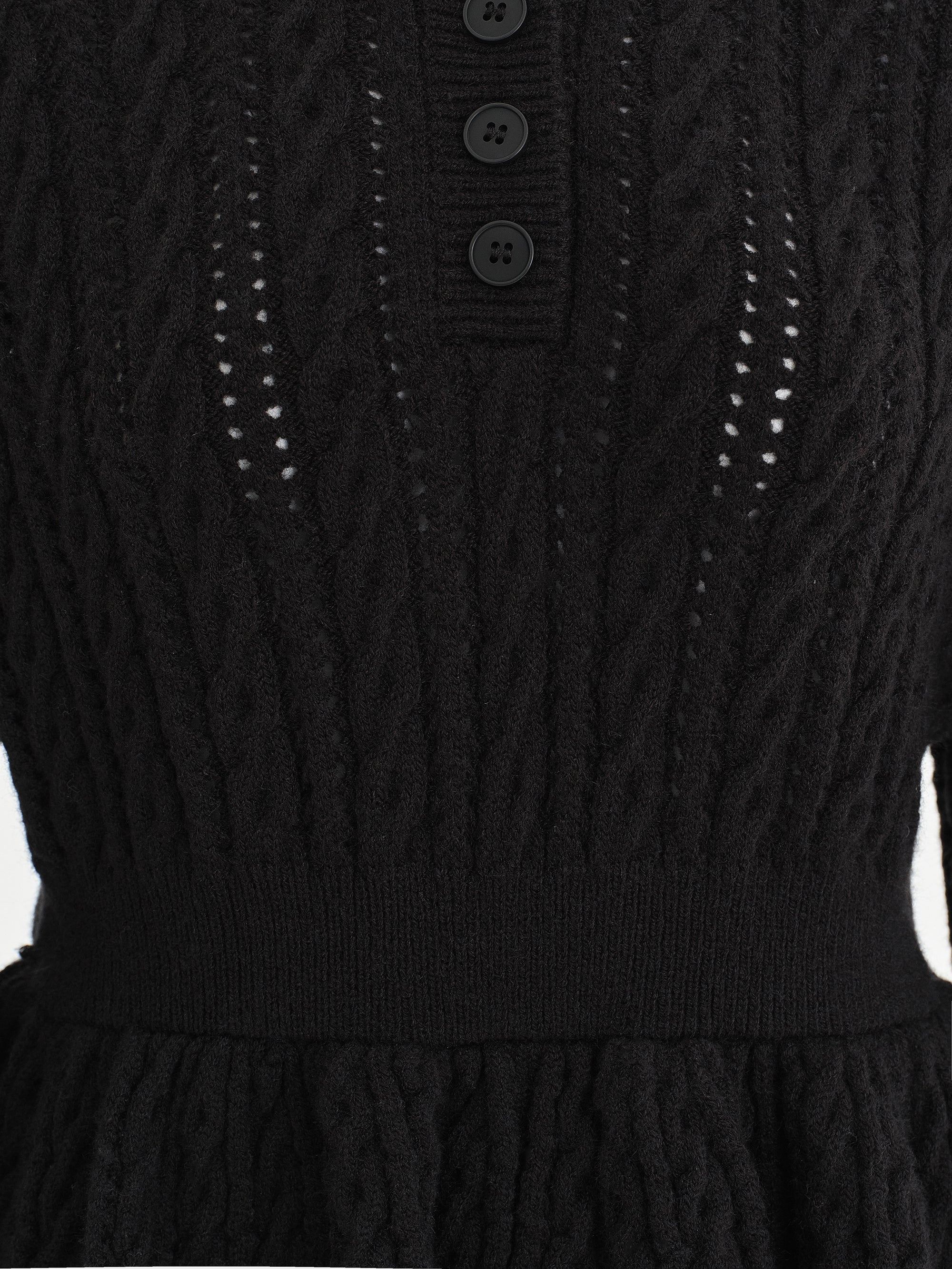 Cable Knit Peplum Sweater, Black - Image 2