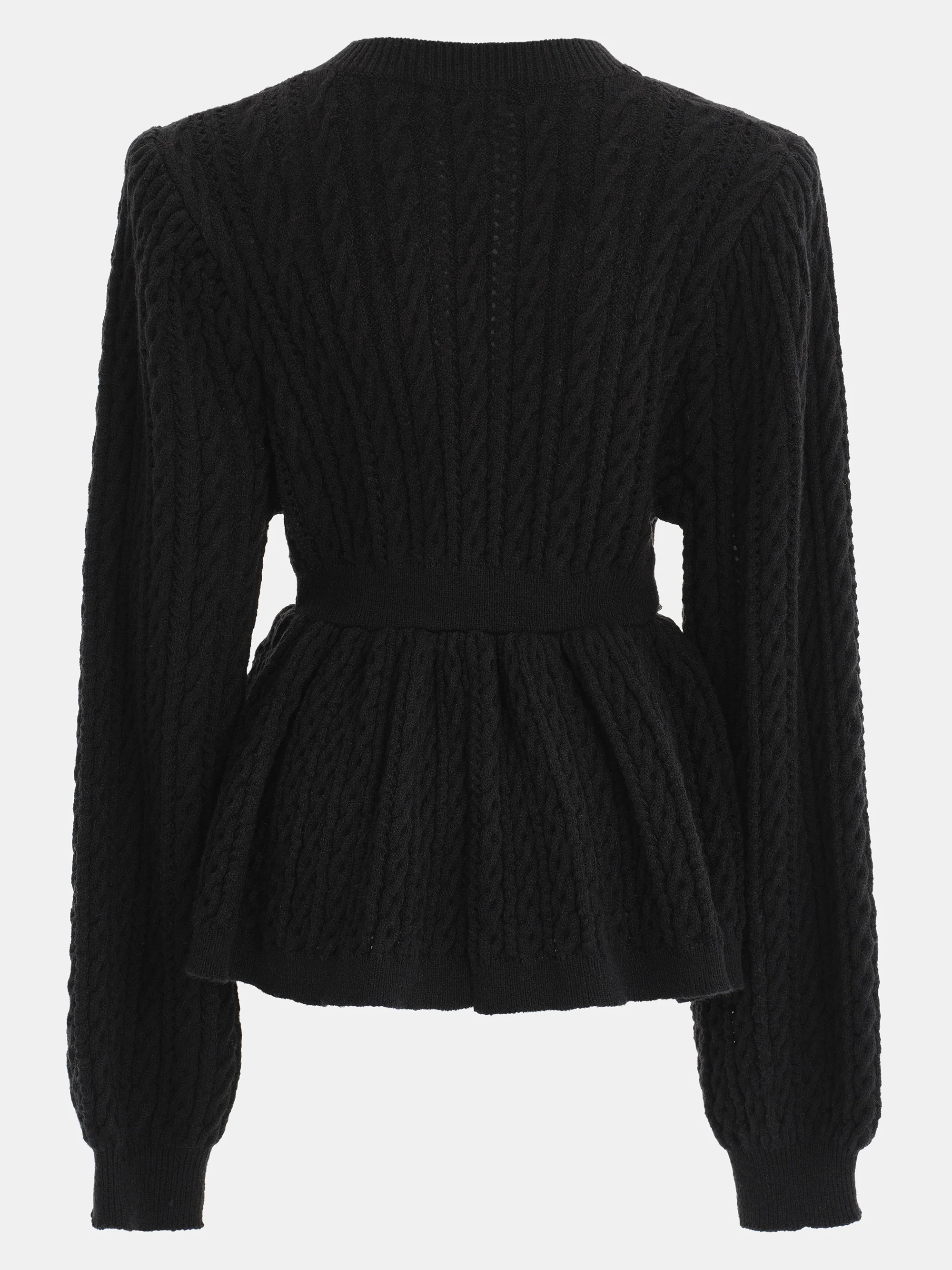 Cable Knit Peplum Sweater, Black - Image 3