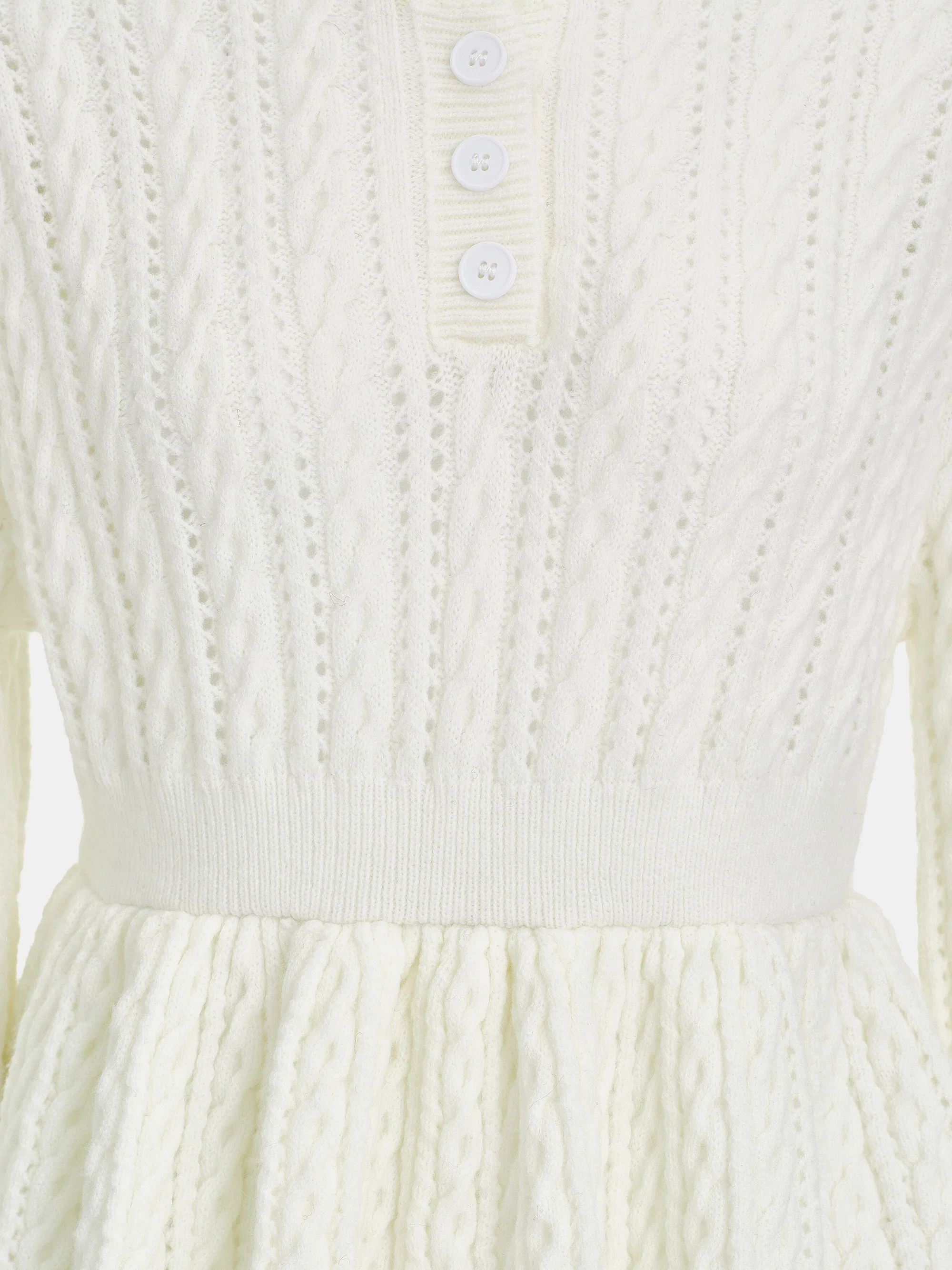 Cable Knit Peplum Sweater, Ivory - Image 2