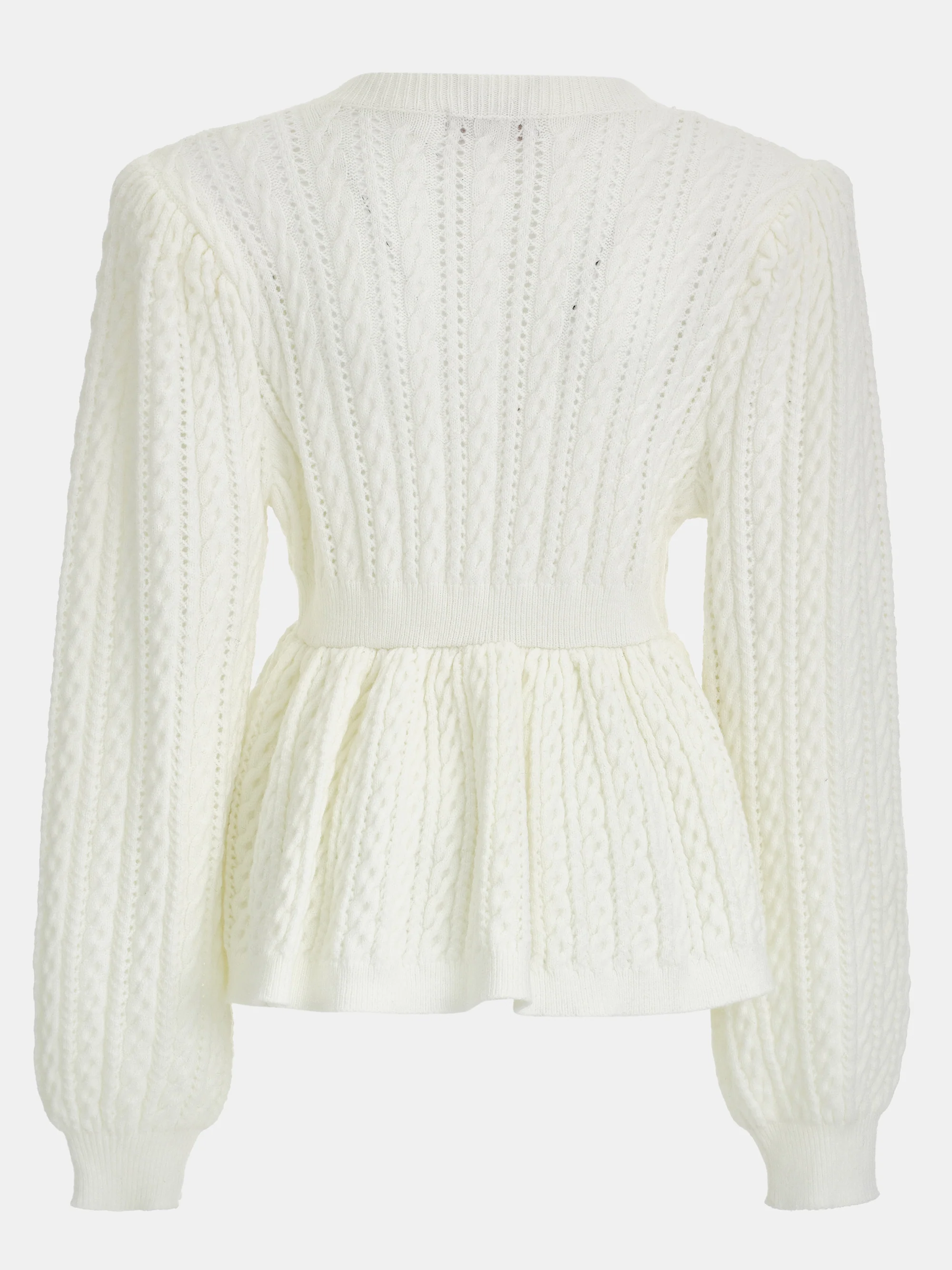 Cable Knit Peplum Sweater, Ivory - Image 3