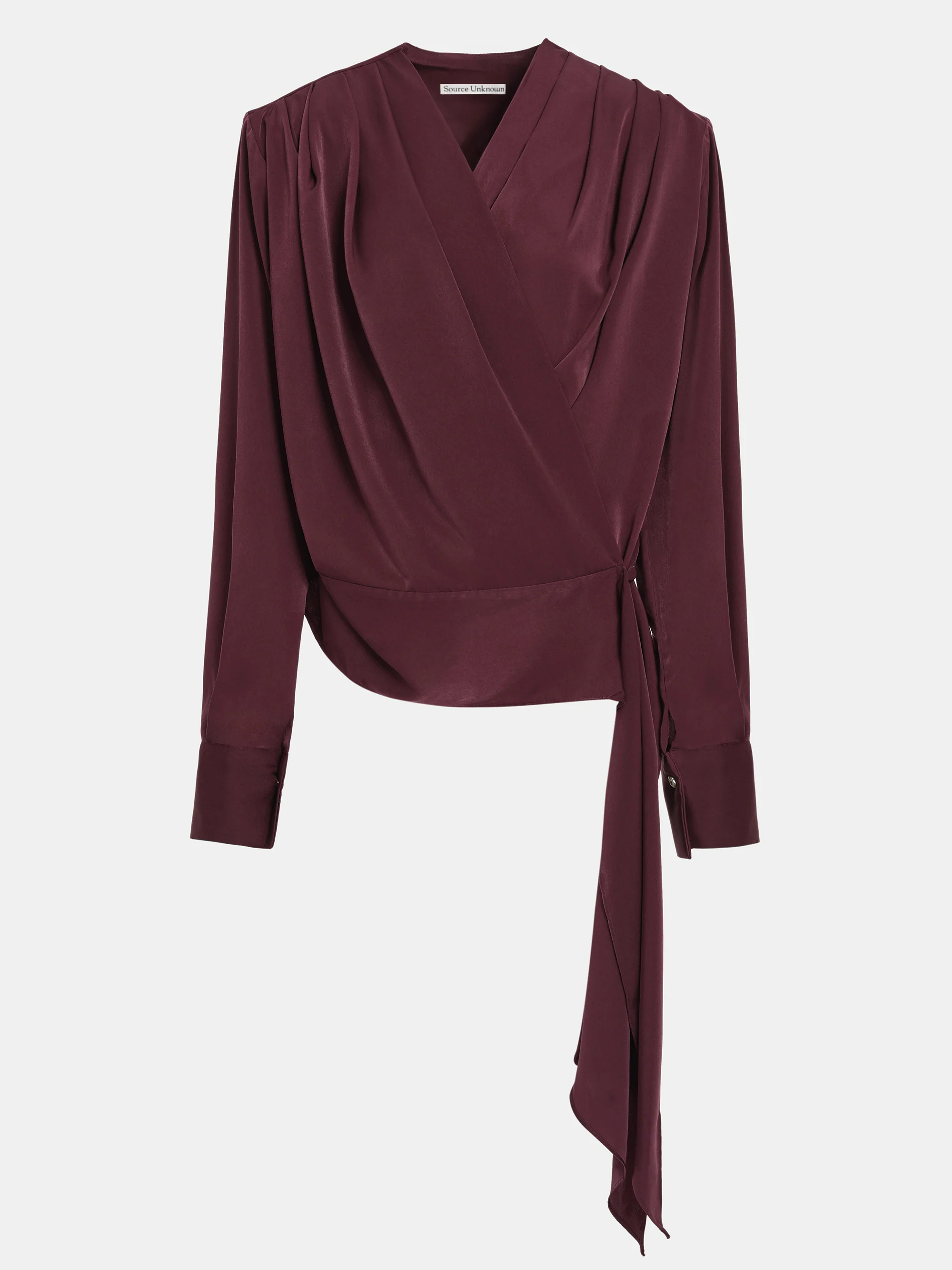 Callen Draped Satin Blouse, Burgundy - Image 6