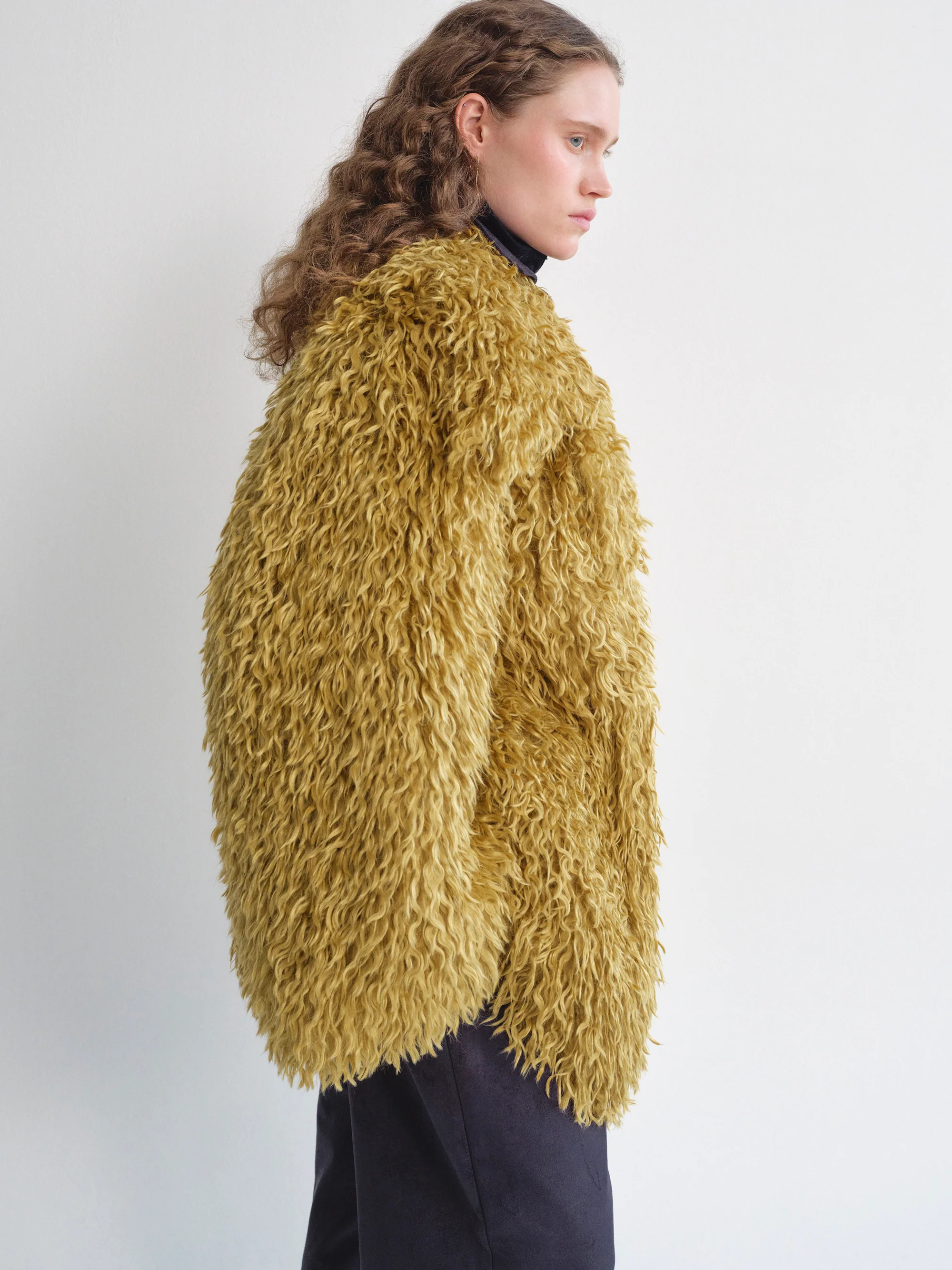 Cassia Shag Fur Coat, Mustard - Image 2
