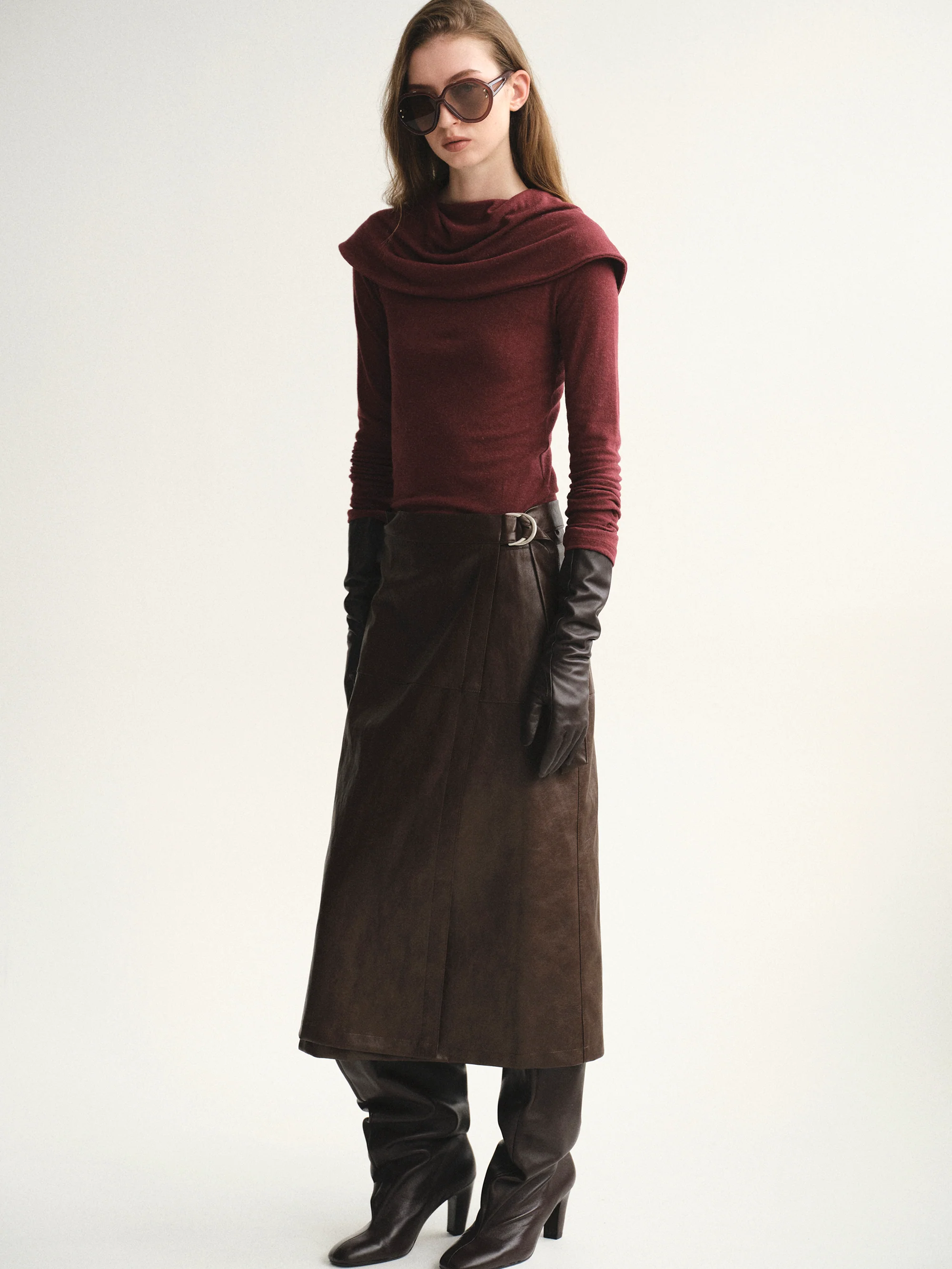 Cinch Belt Faux-Leather Skirt, Brown - Image 2