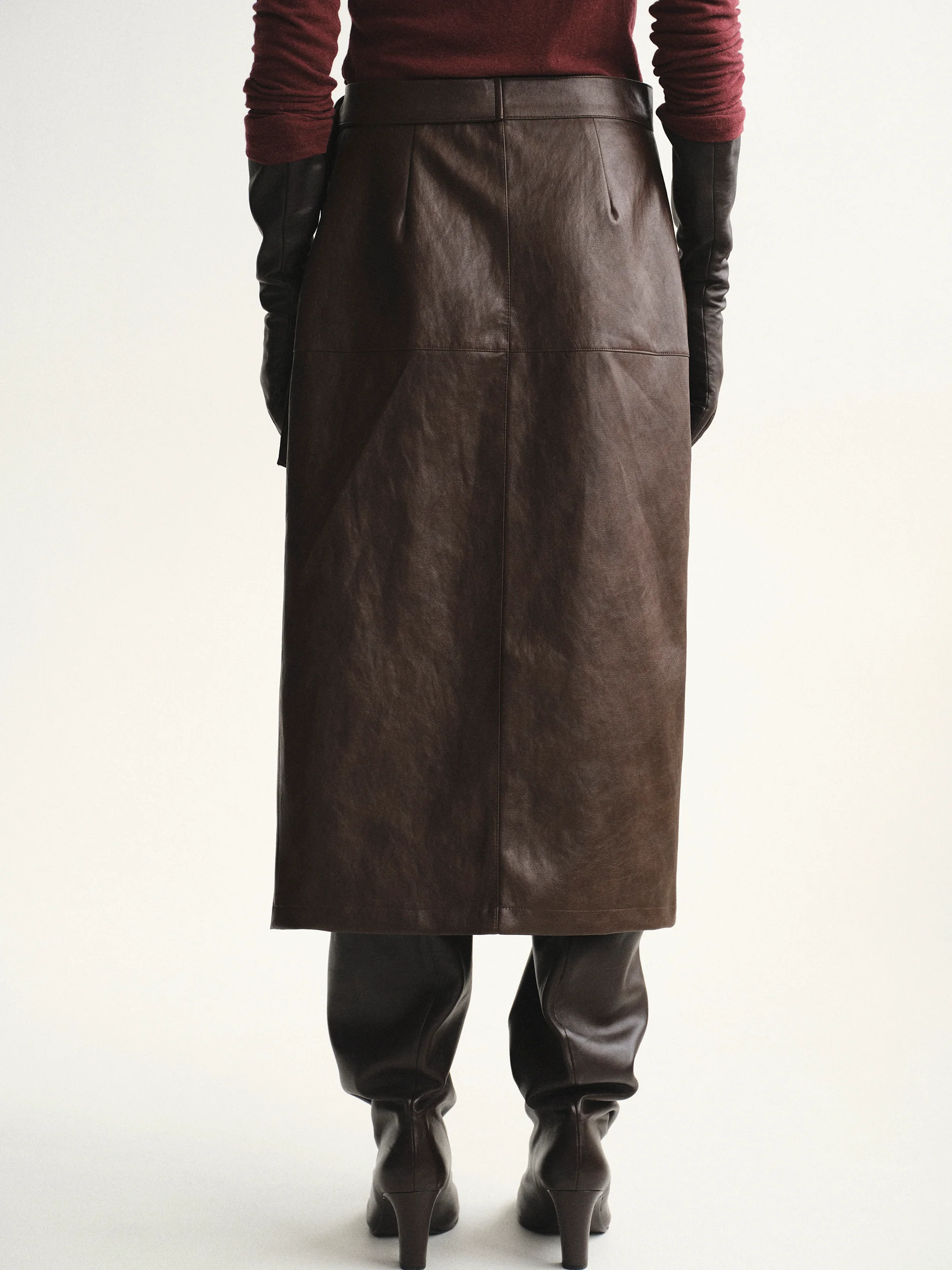 Cinch Belt Faux-Leather Skirt, Brown - Image 5