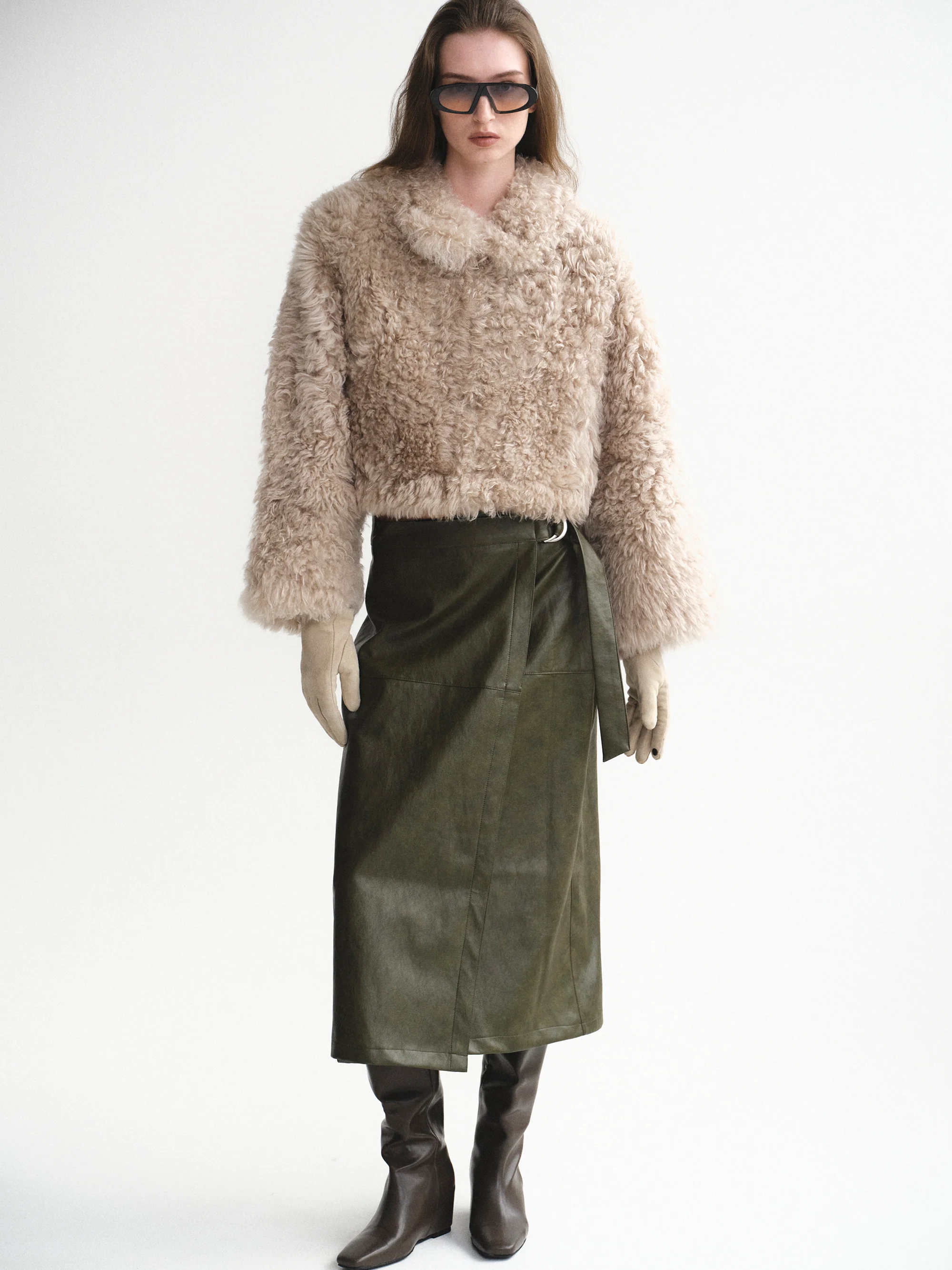 Cinch Belt Faux-Leather Skirt, Olive - Image 2