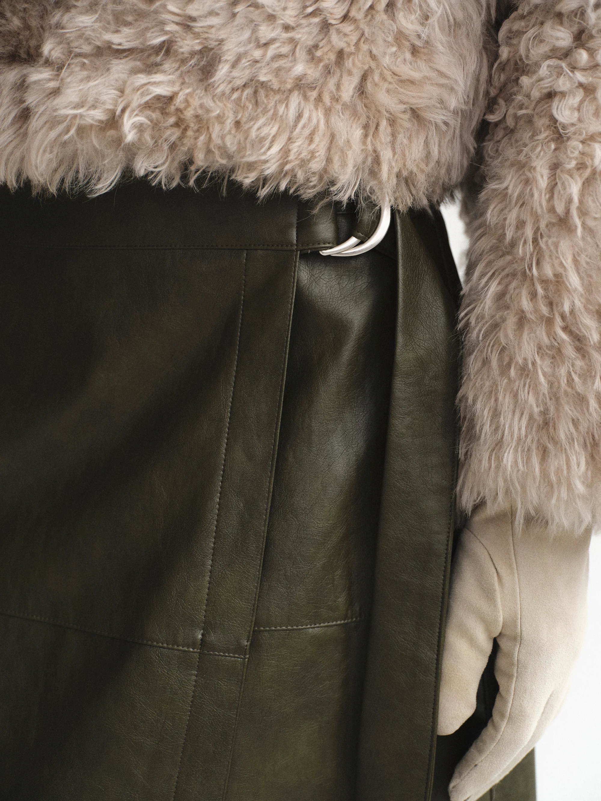 Cinch Belt Faux-Leather Skirt, Olive - Image 3