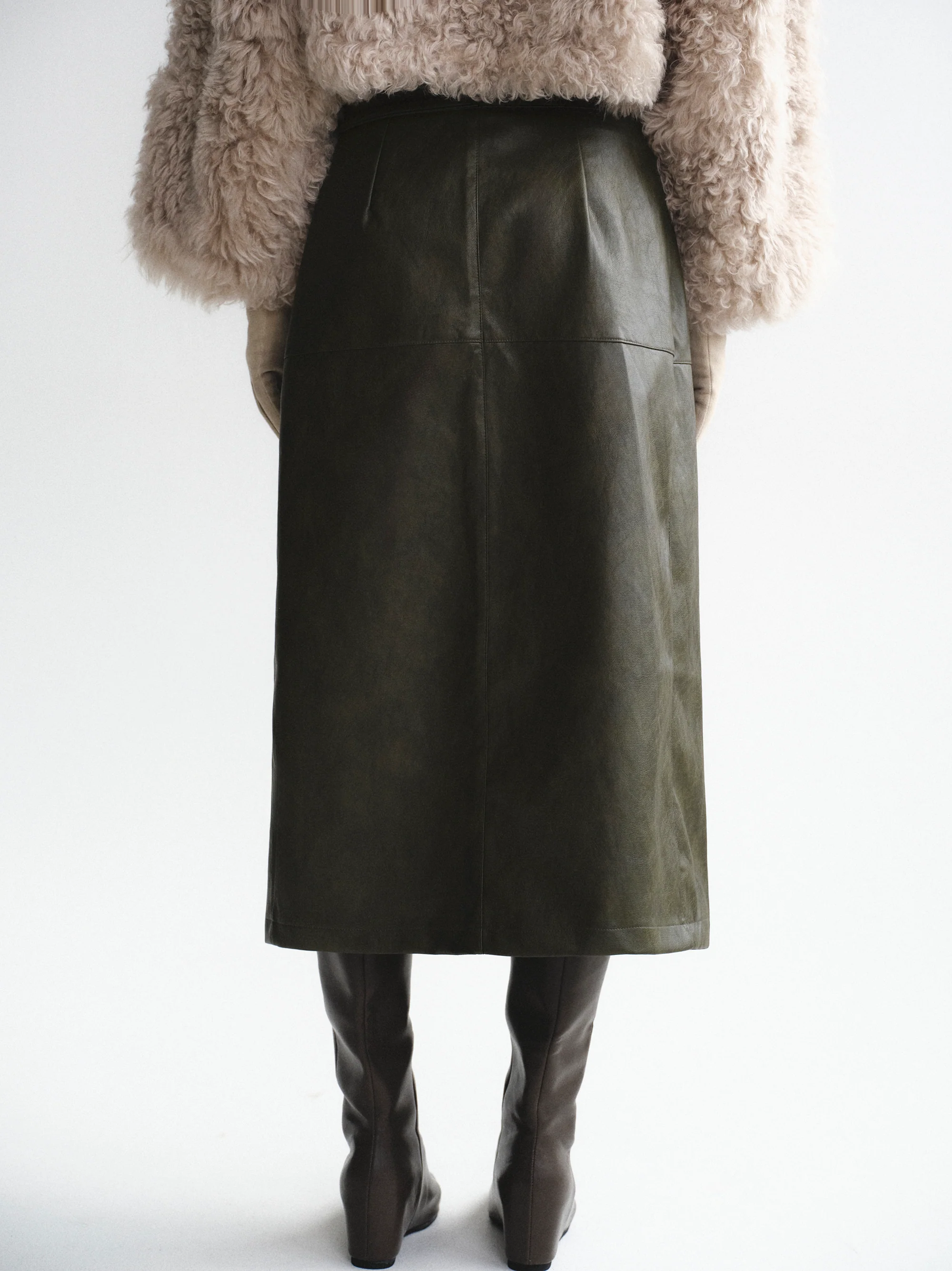 Cinch Belt Faux-Leather Skirt, Olive - Image 5