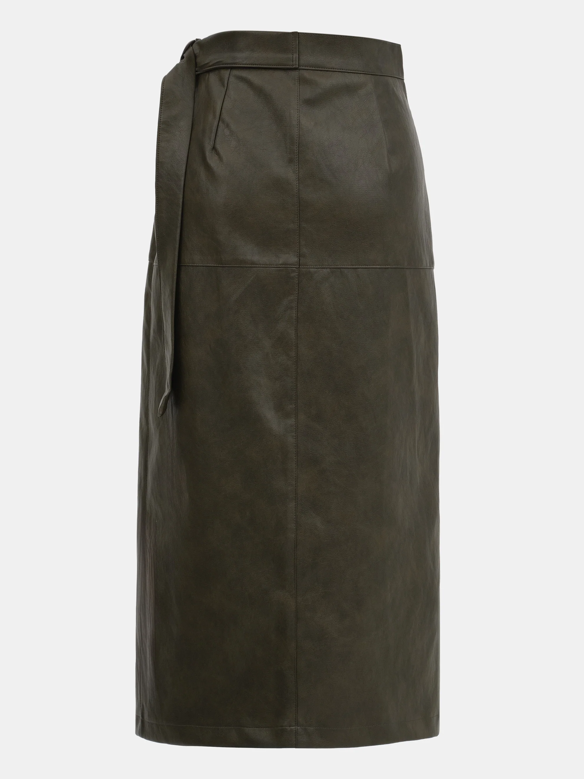 Cinch Belt Faux-Leather Skirt, Olive - Image 7