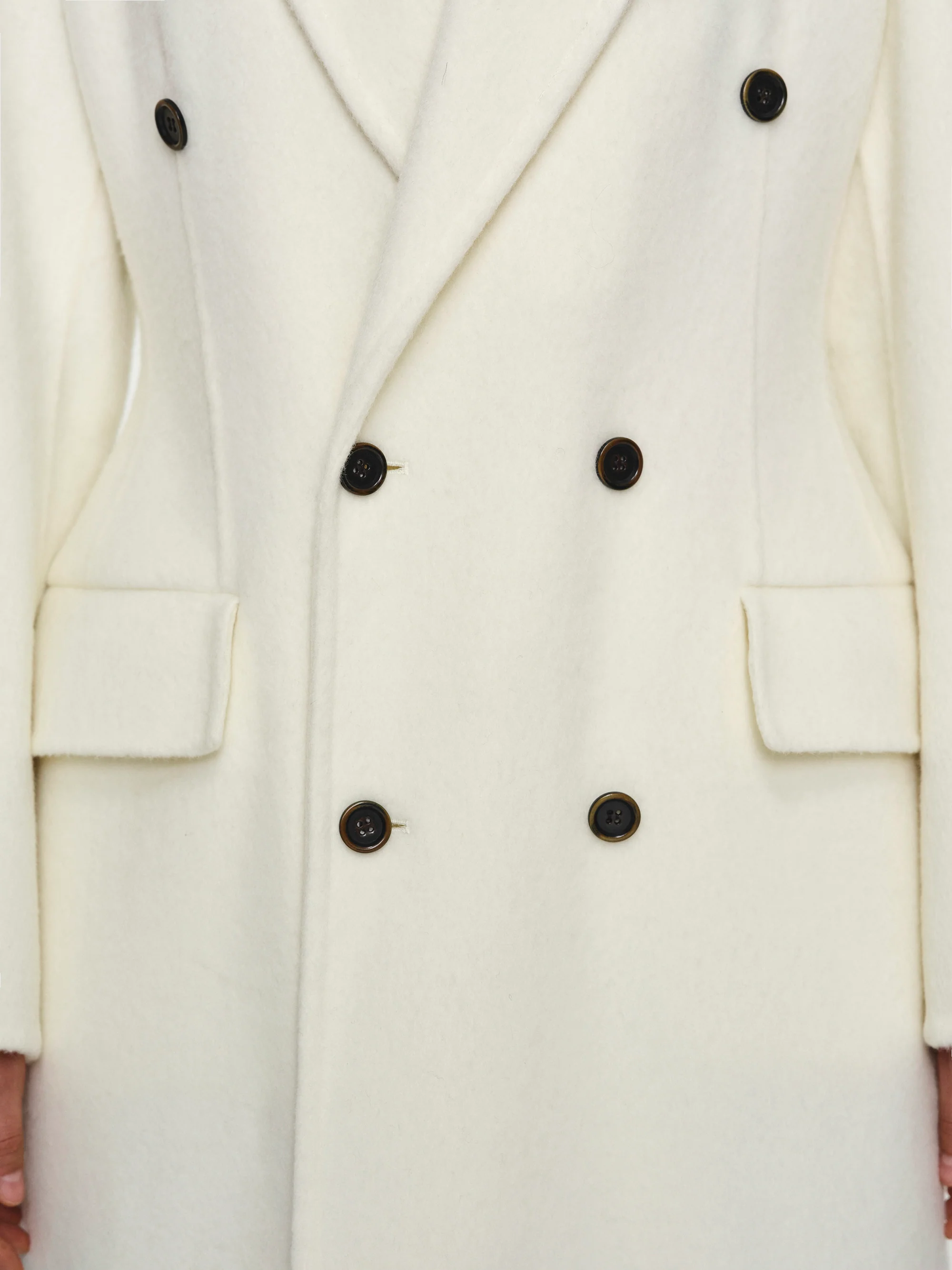Cinched Double Breasted Long Coat, White - Image 2