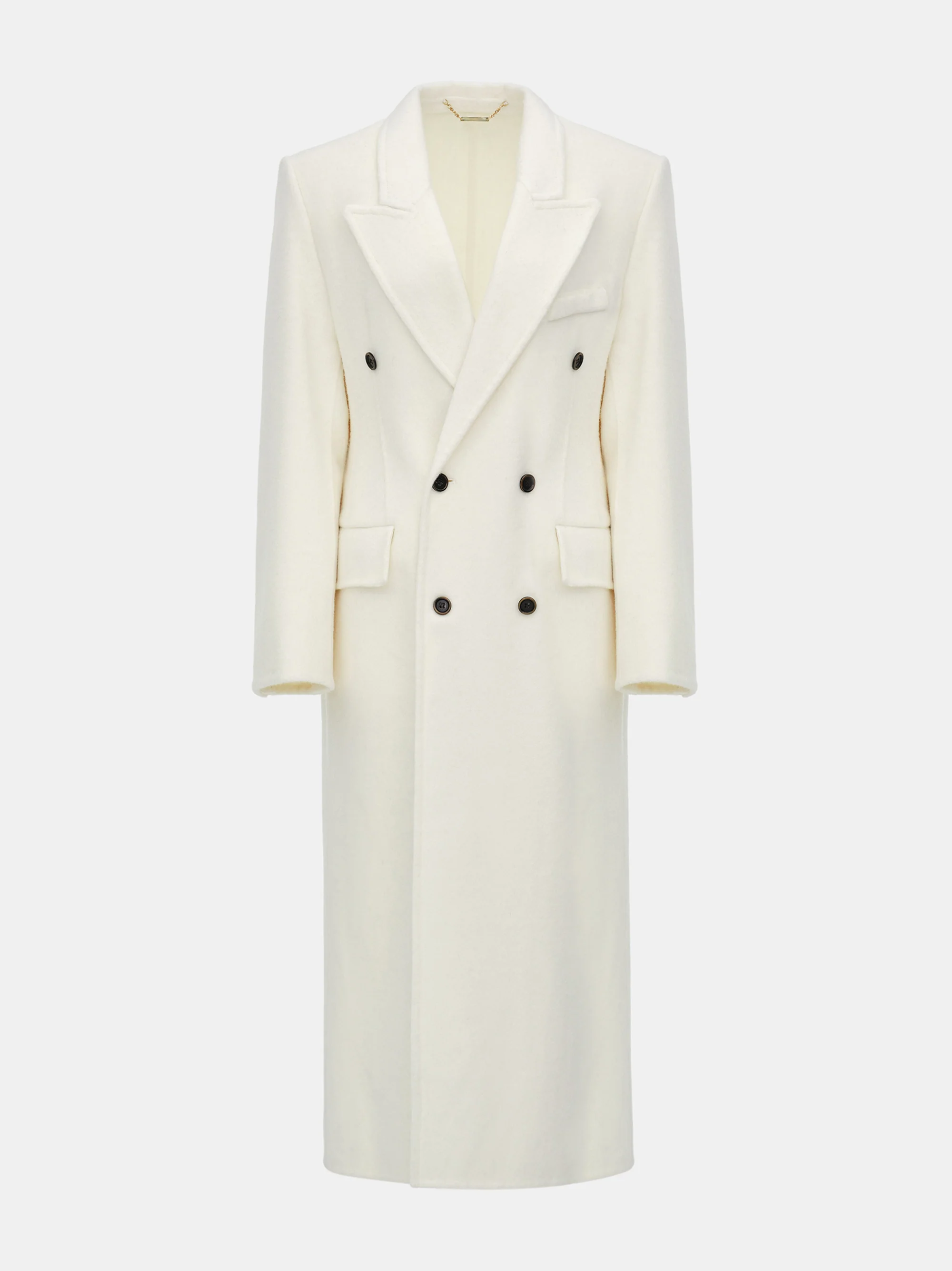 Cinched Double Breasted Long Coat, White - Image 6