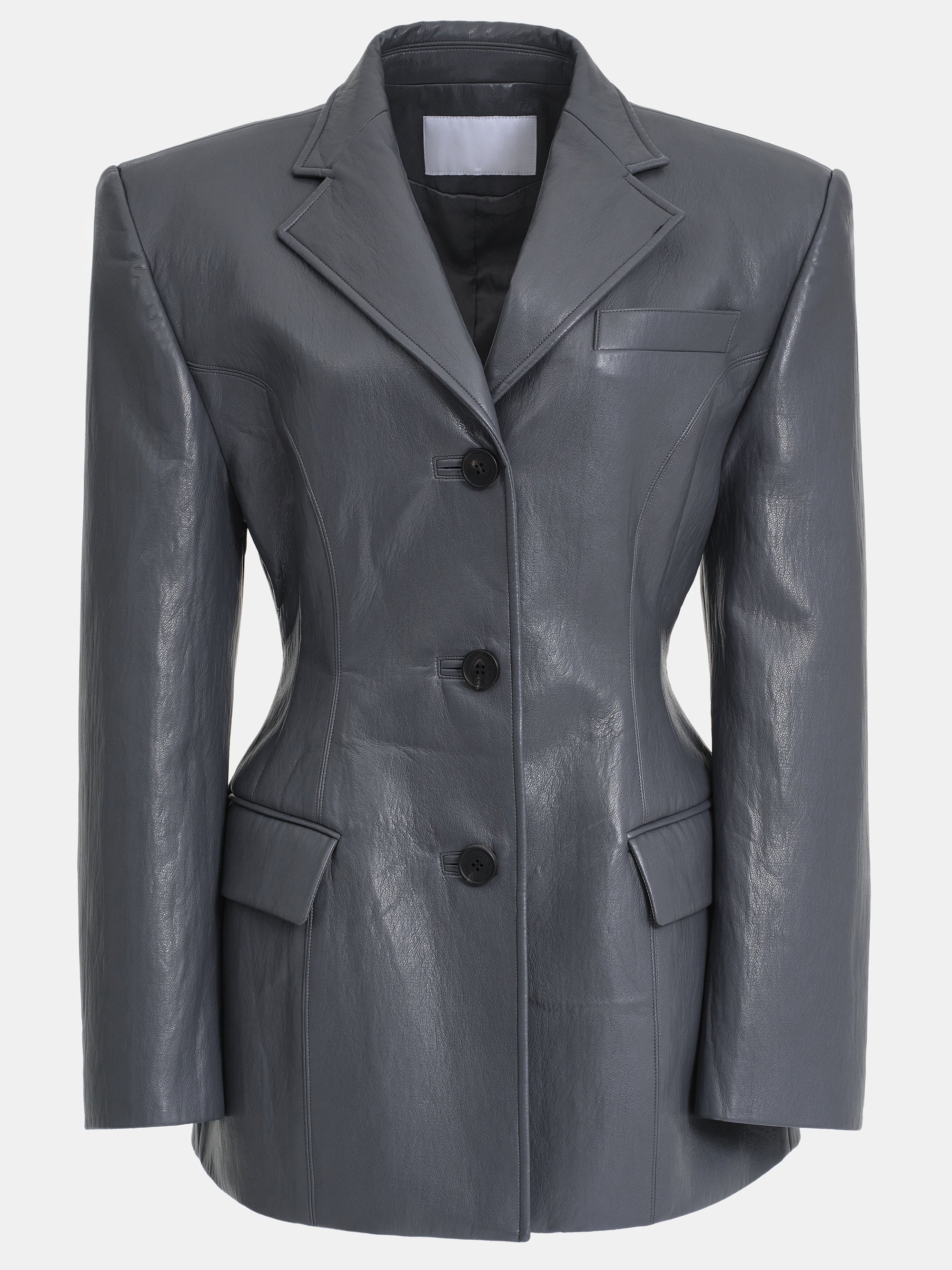 Cinched Faux-Leather Blazer, Graphite - Image 5