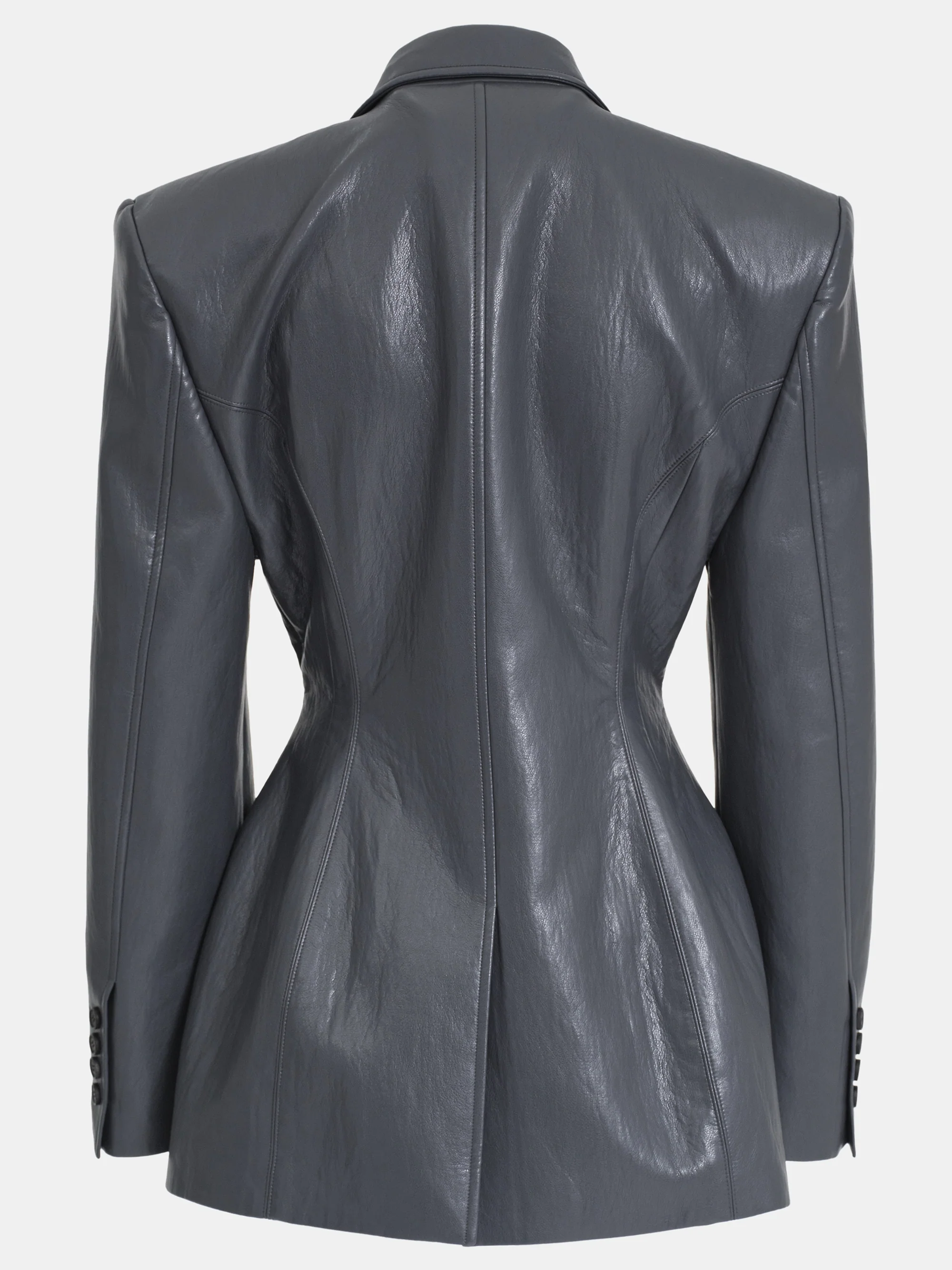 Cinched Faux-Leather Blazer, Graphite - Image 6