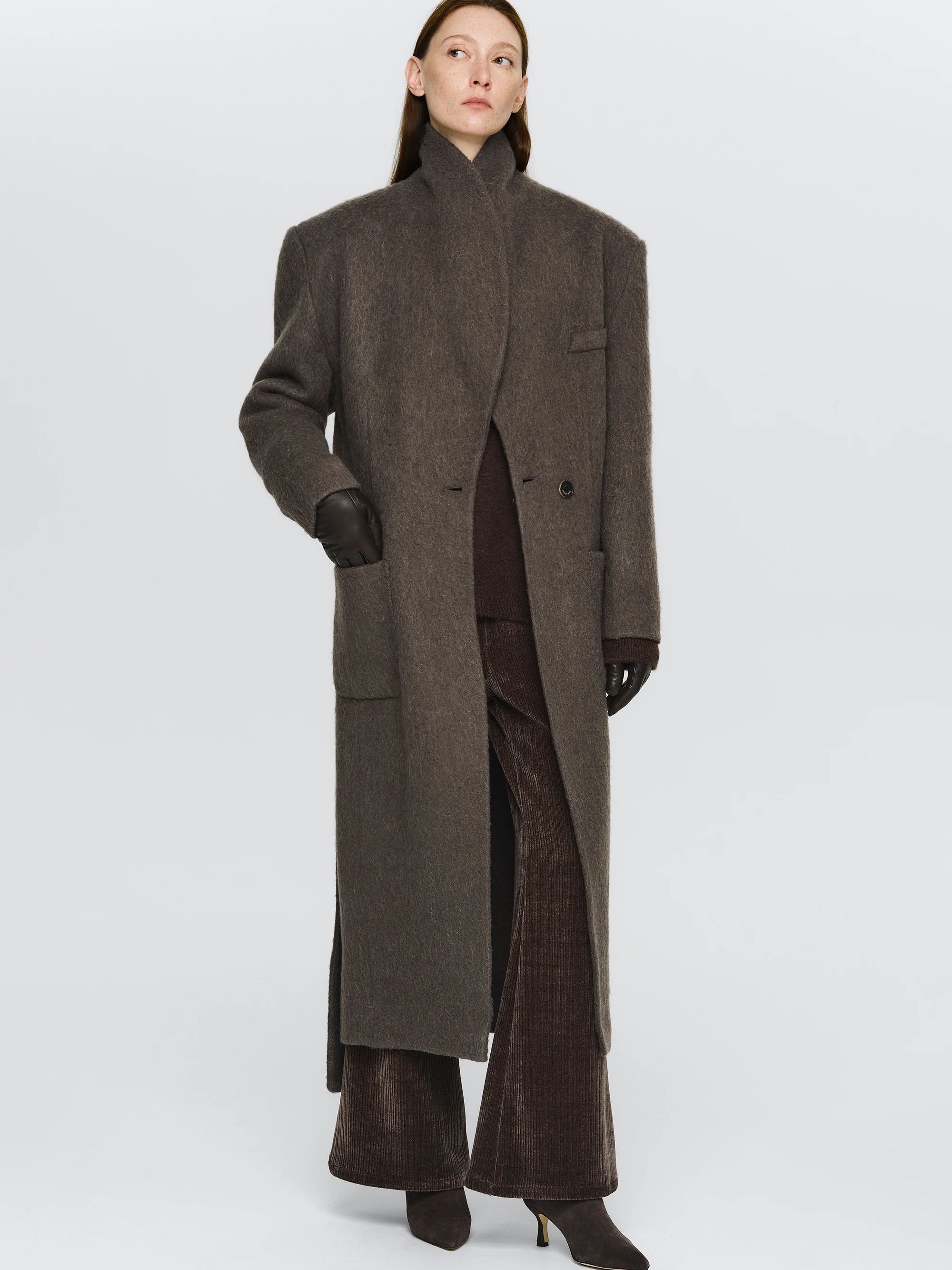 Cinched Robe Long Coat, Brown - Image 2