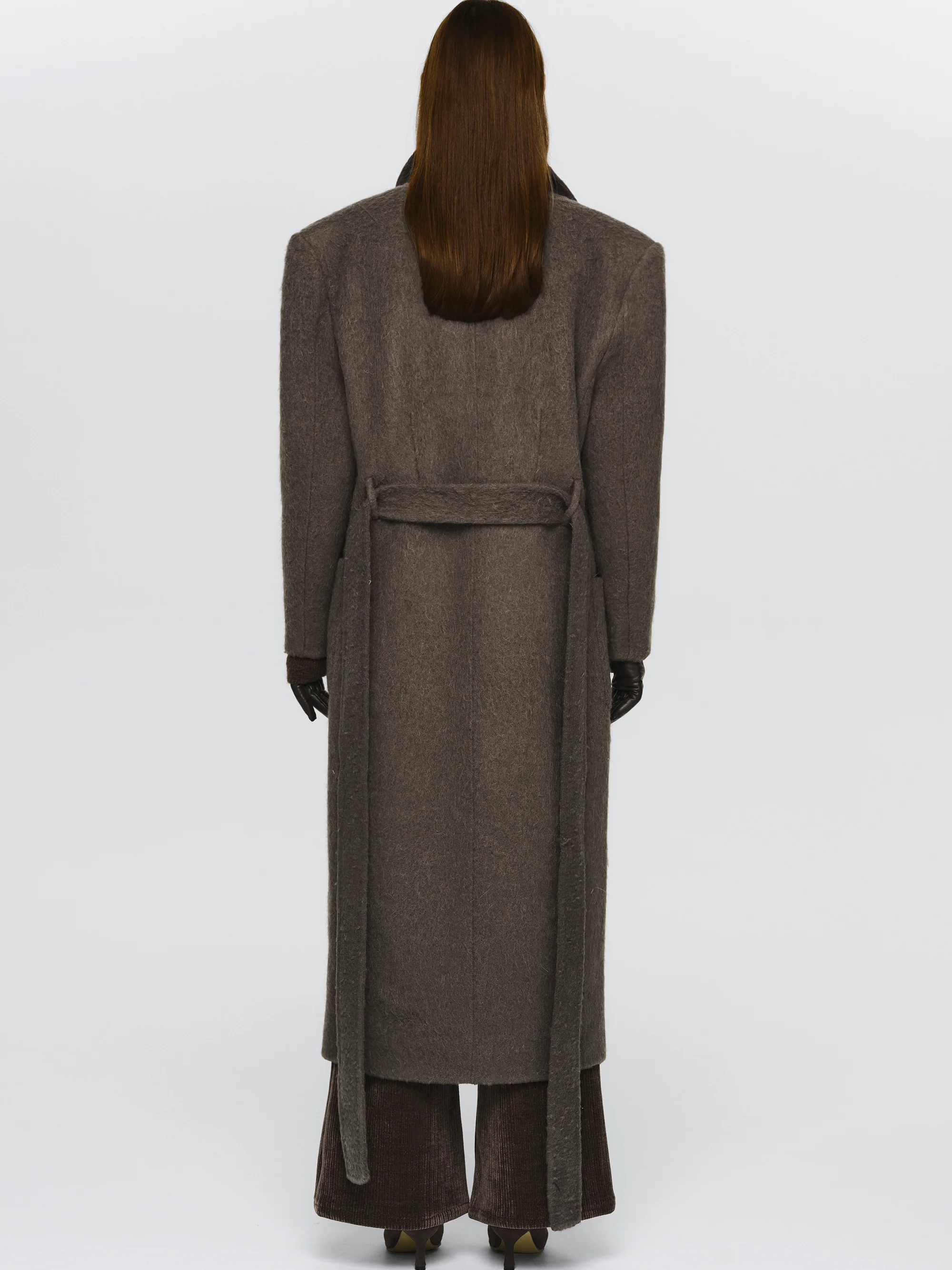 Cinched Robe Long Coat, Brown - Image 4