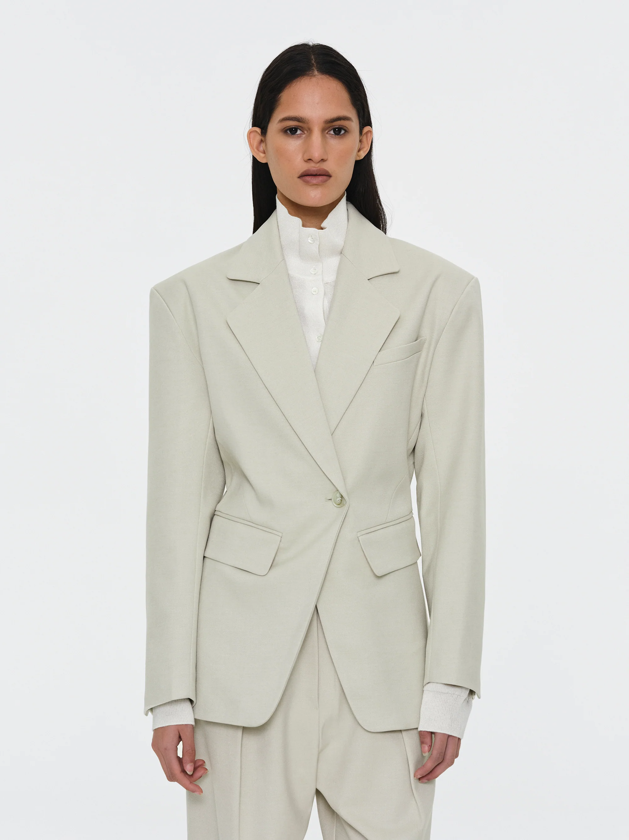 Cinched Suit Blazer, Ivory
