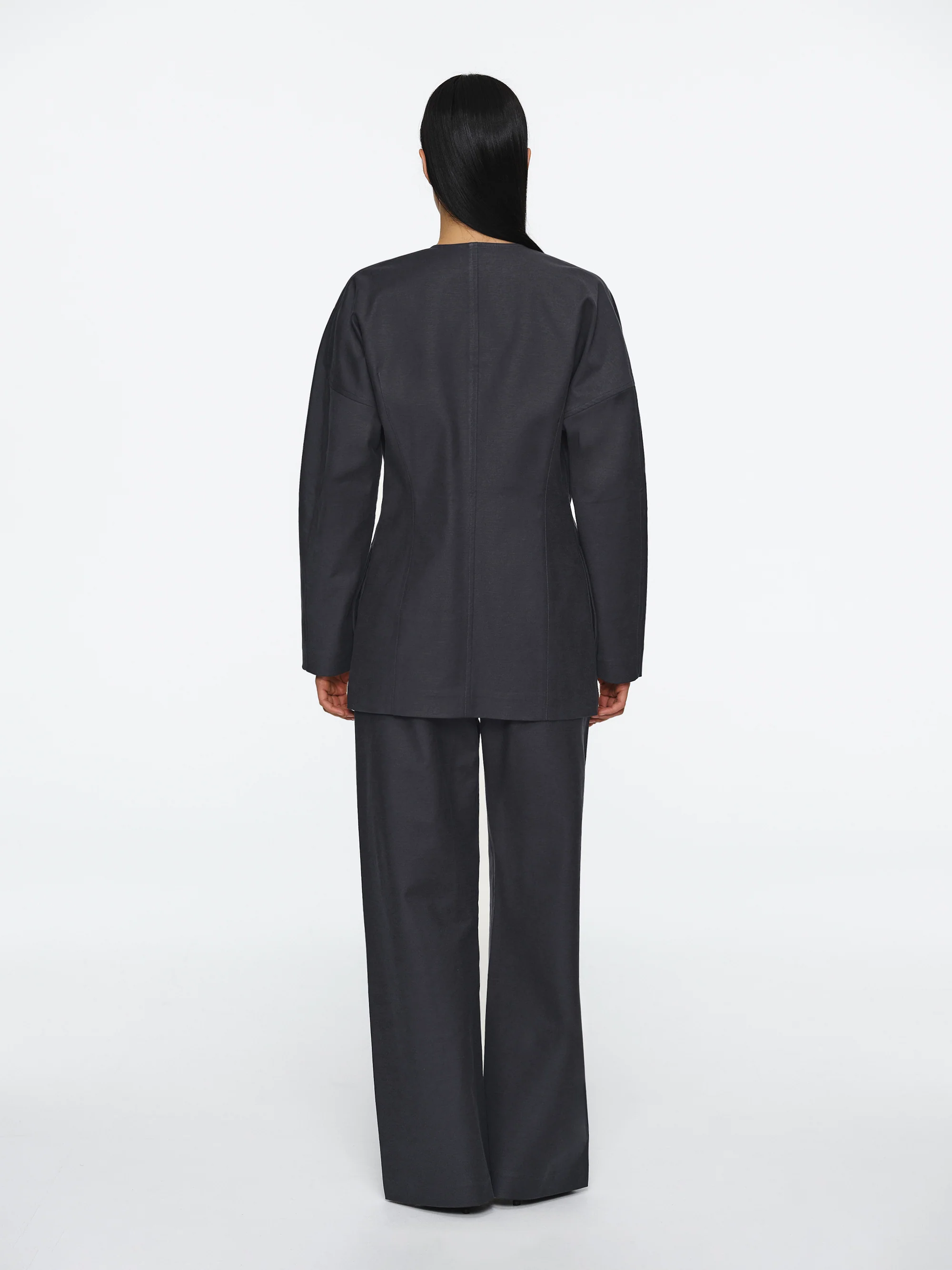 Collarless Cinched Jacket, Charcoal - Image 4