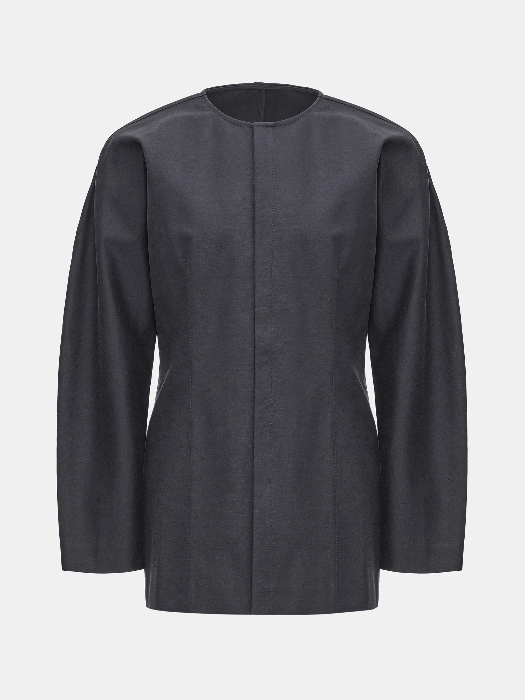Collarless Cinched Jacket, Charcoal - Image 5