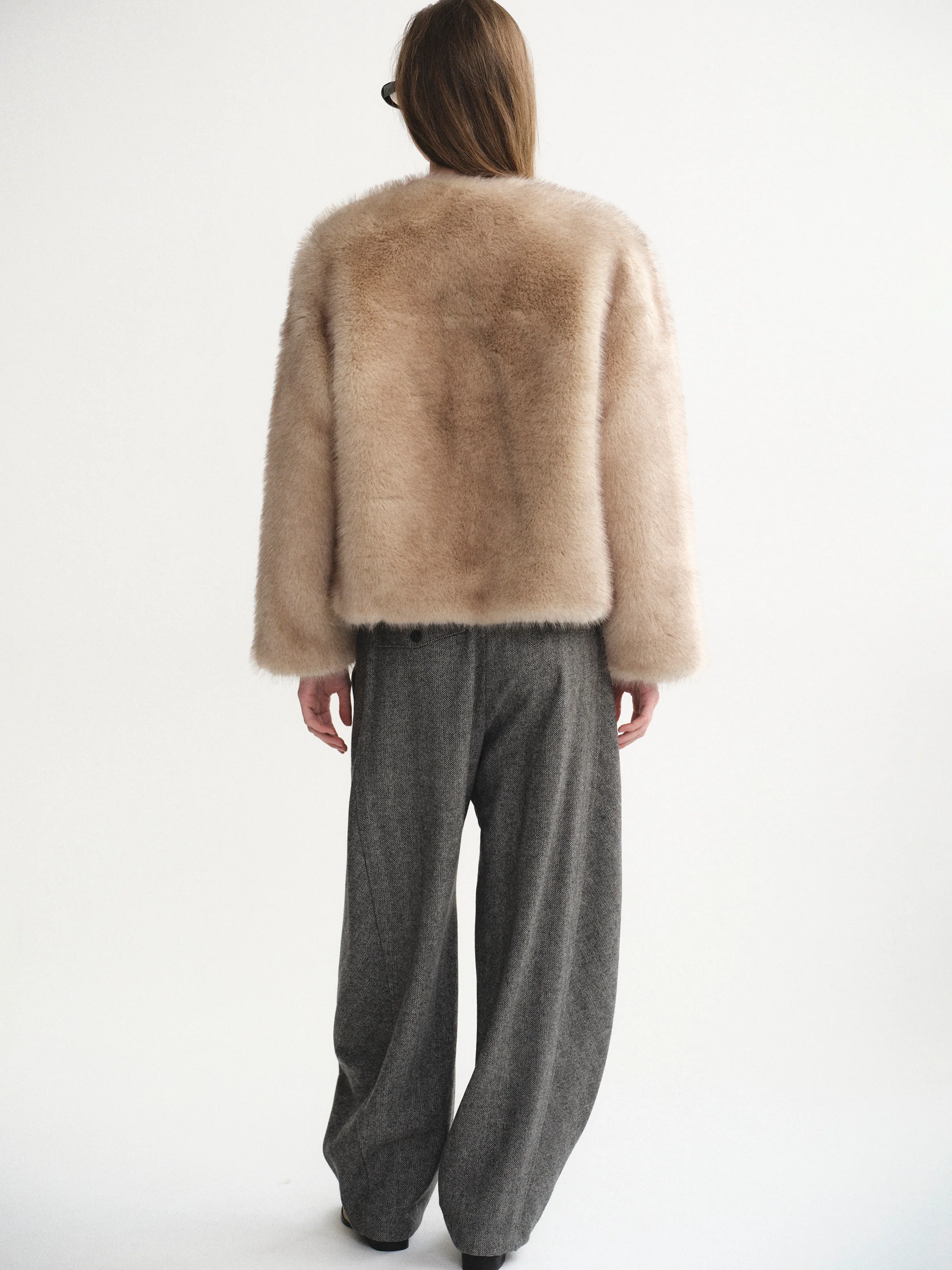 Collarless Faux-Fur Jacket, Natural - Image 4