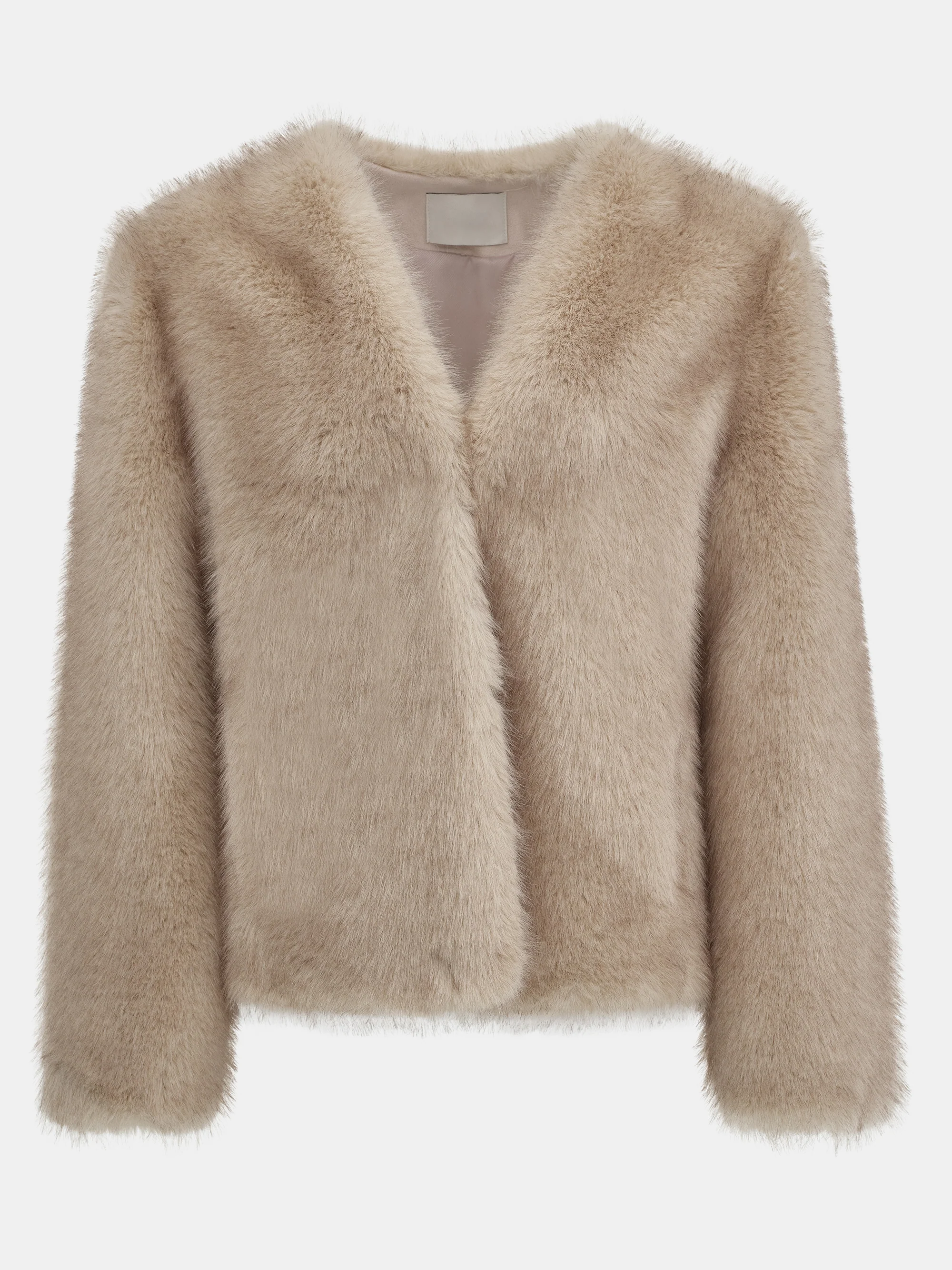 Collarless Faux-Fur Jacket, Natural - Image 6