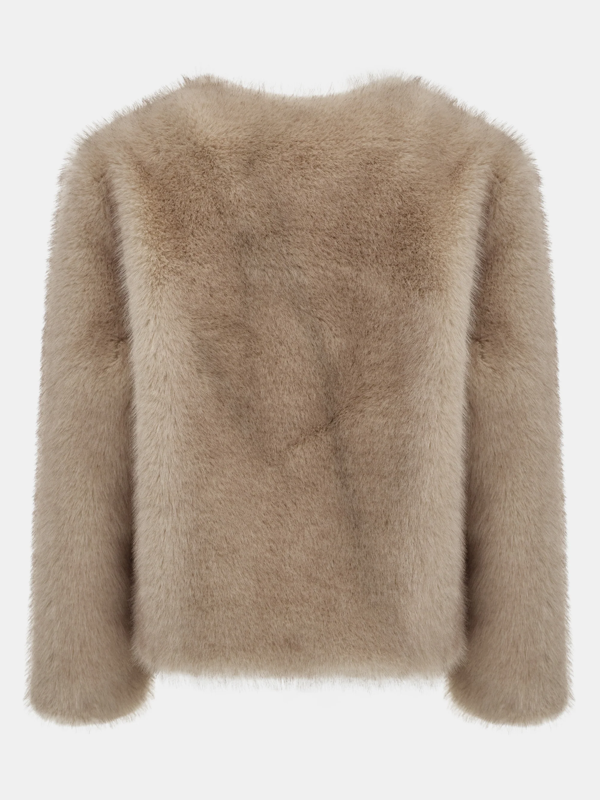 Collarless Faux-Fur Jacket, Natural - Image 7
