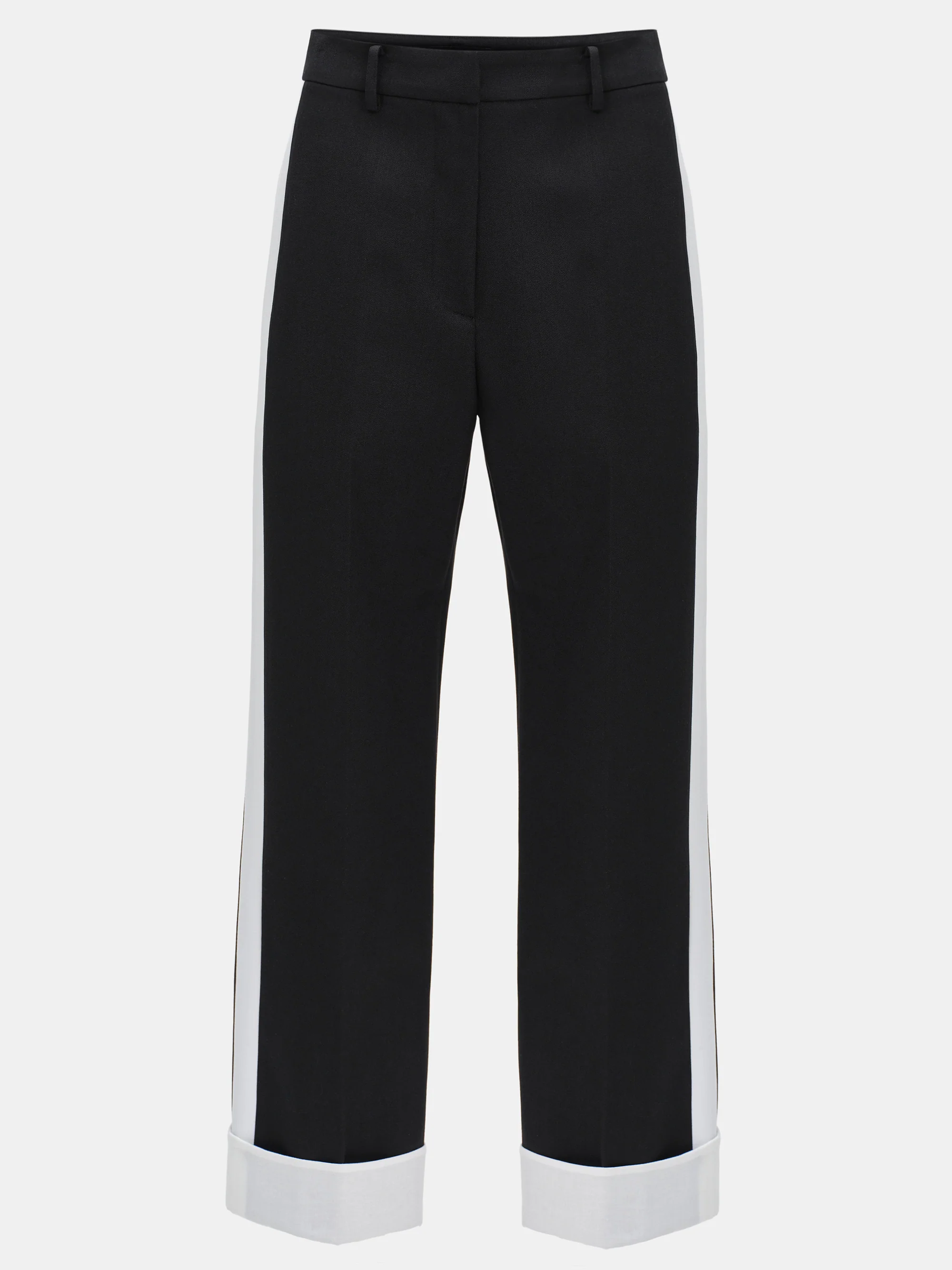 Colorblock Cuffed Trousers, Black