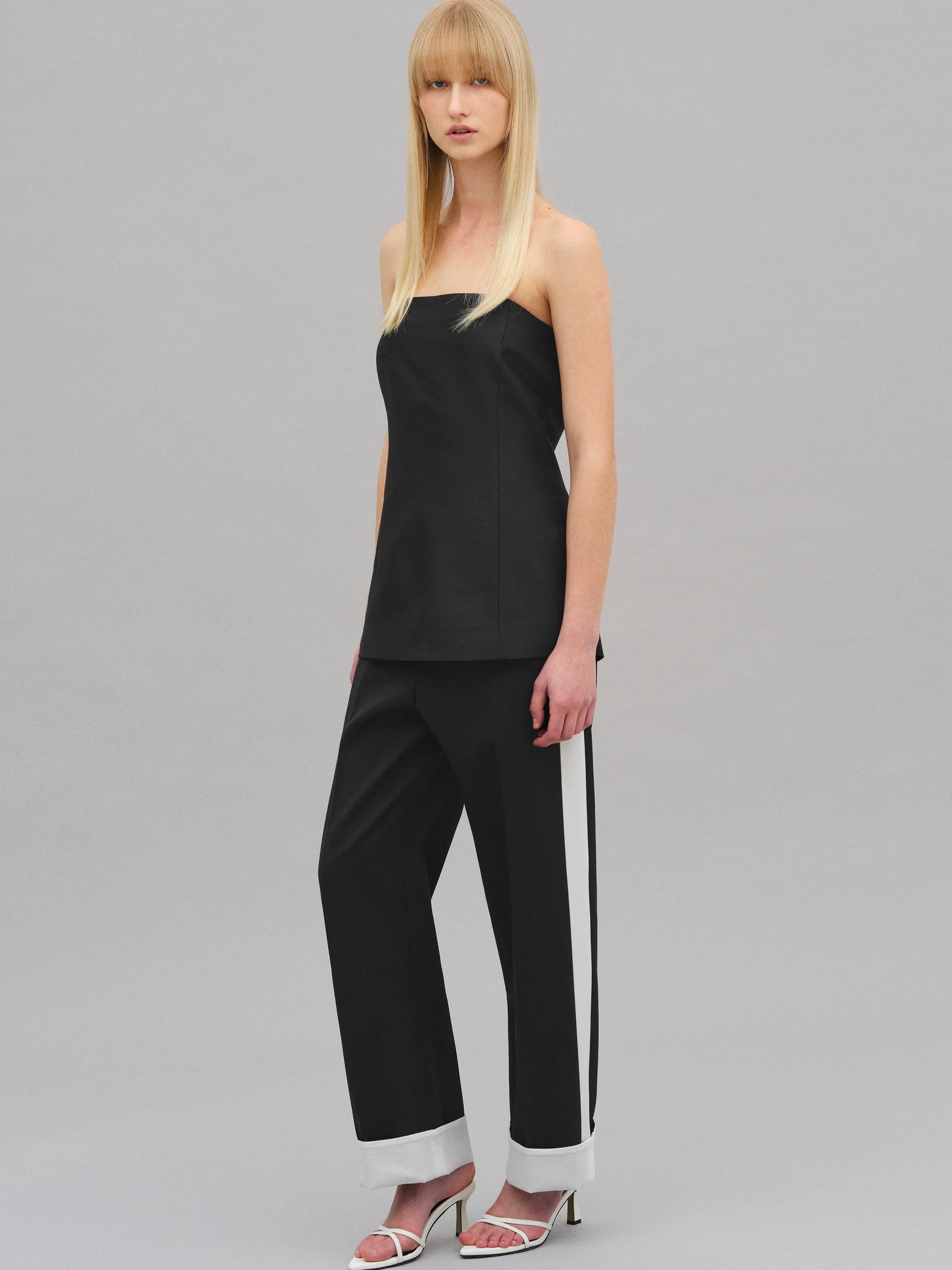 Colorblock Cuffed Trousers, Black - Image 3