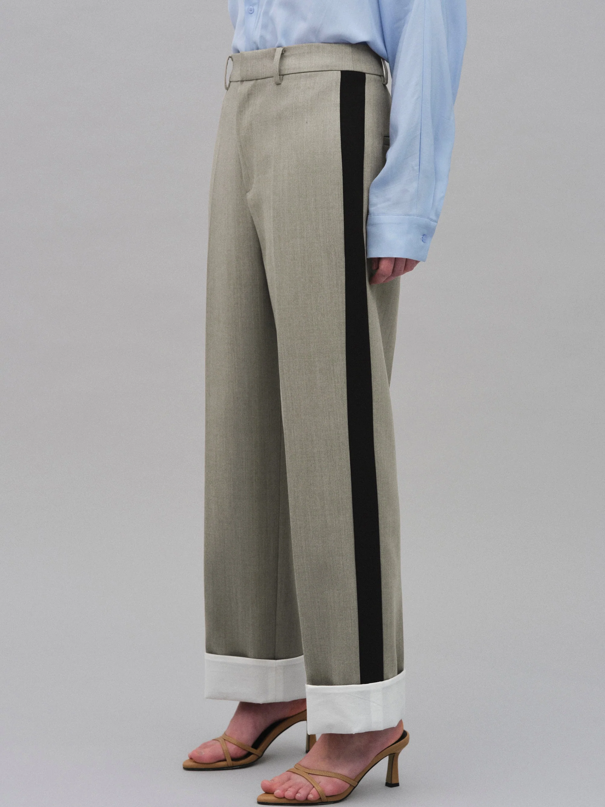 Colorblock Cuffed Trousers, Khaki - Image 2