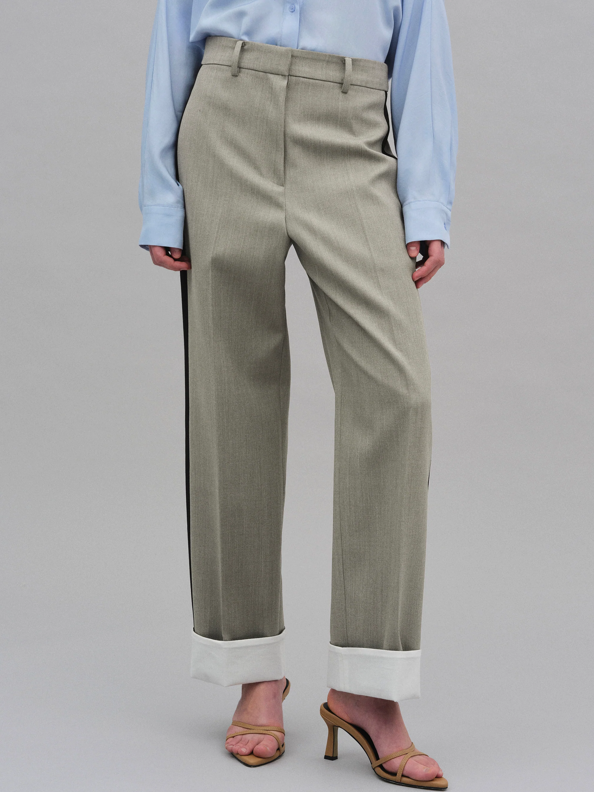 Colorblock Cuffed Trousers, Khaki - Image 4
