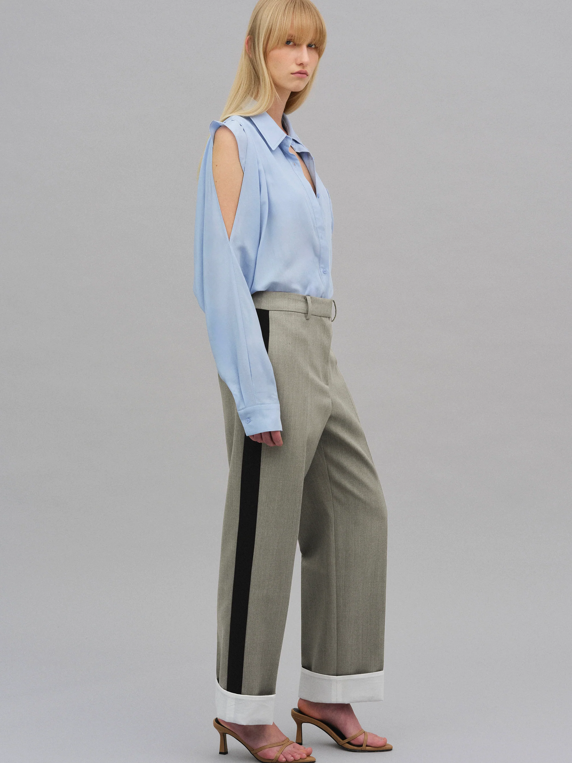 Colorblock Cuffed Trousers, Khaki - Image 5