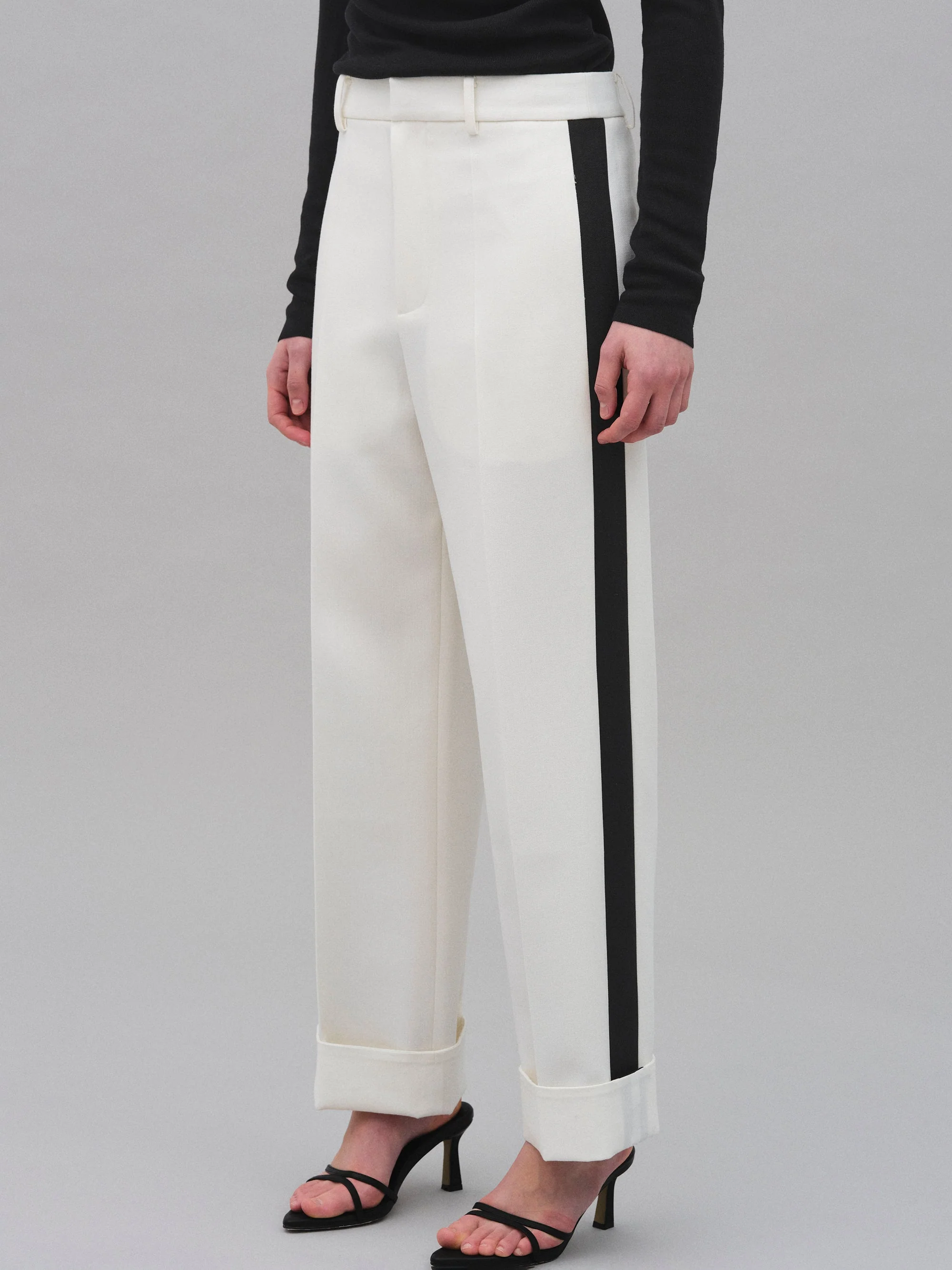 Colorblock Cuffed Trousers, White - Image 2