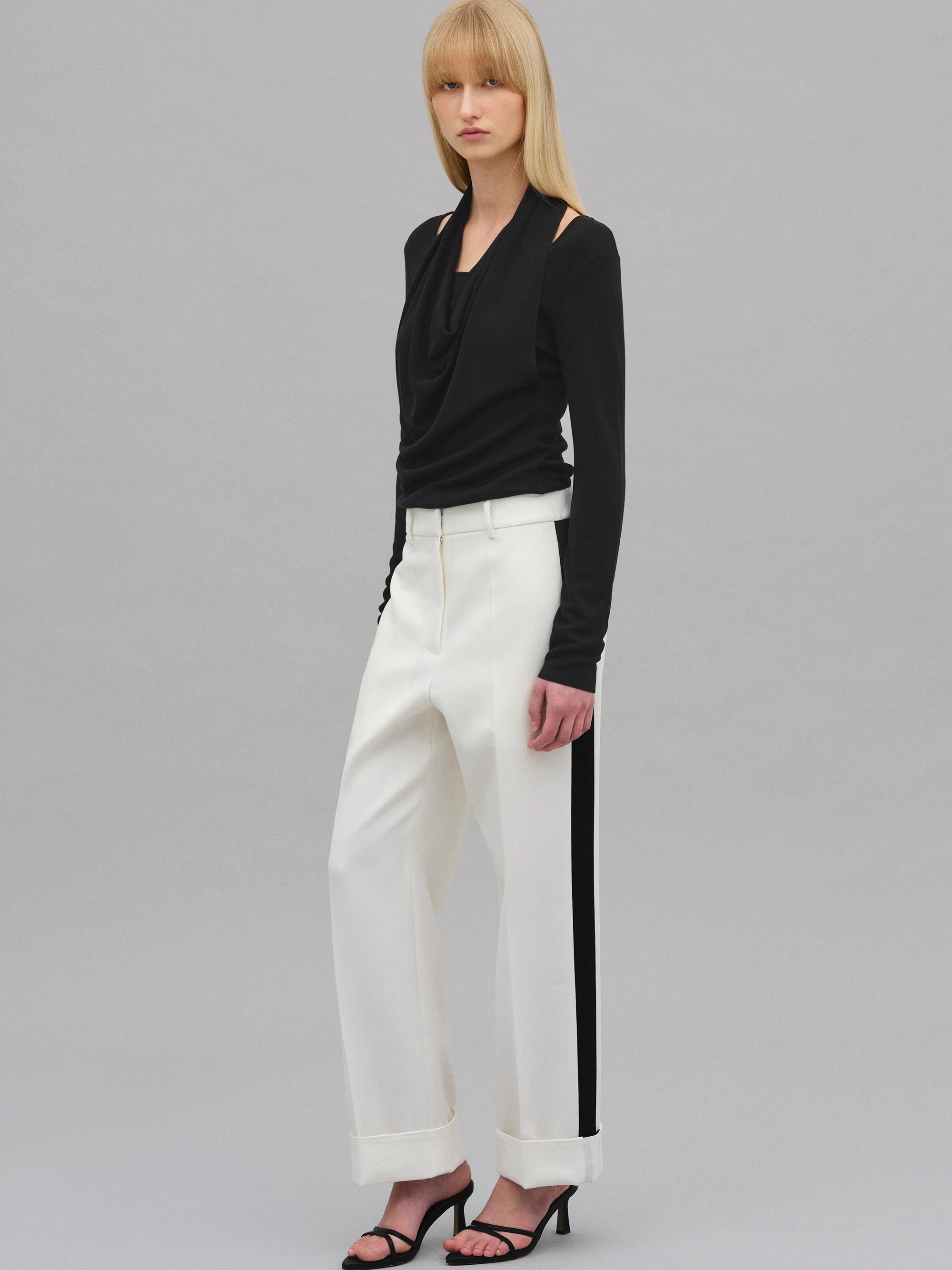 Colorblock Cuffed Trousers, White - Image 3