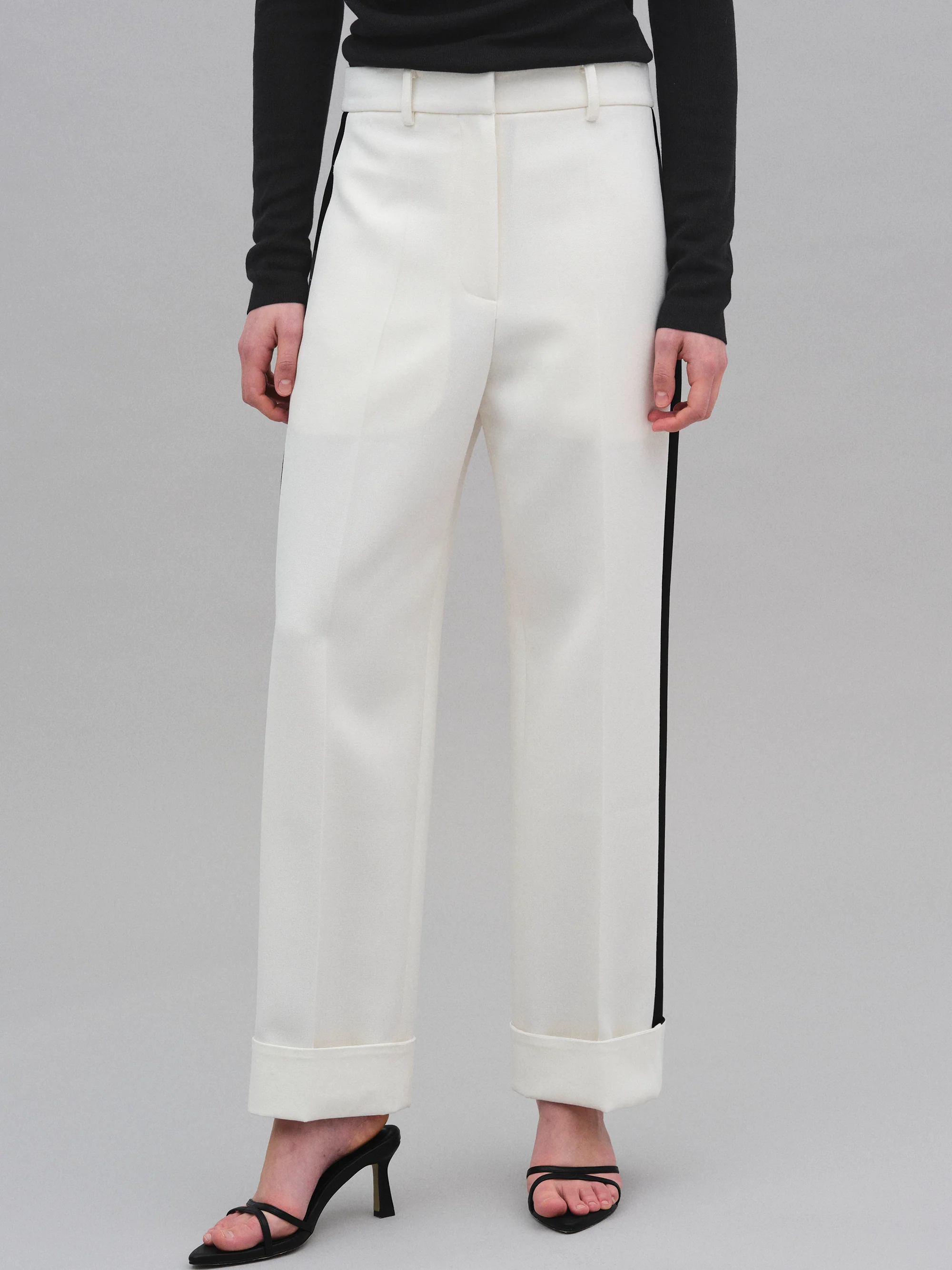 Colorblock Cuffed Trousers, White - Image 4