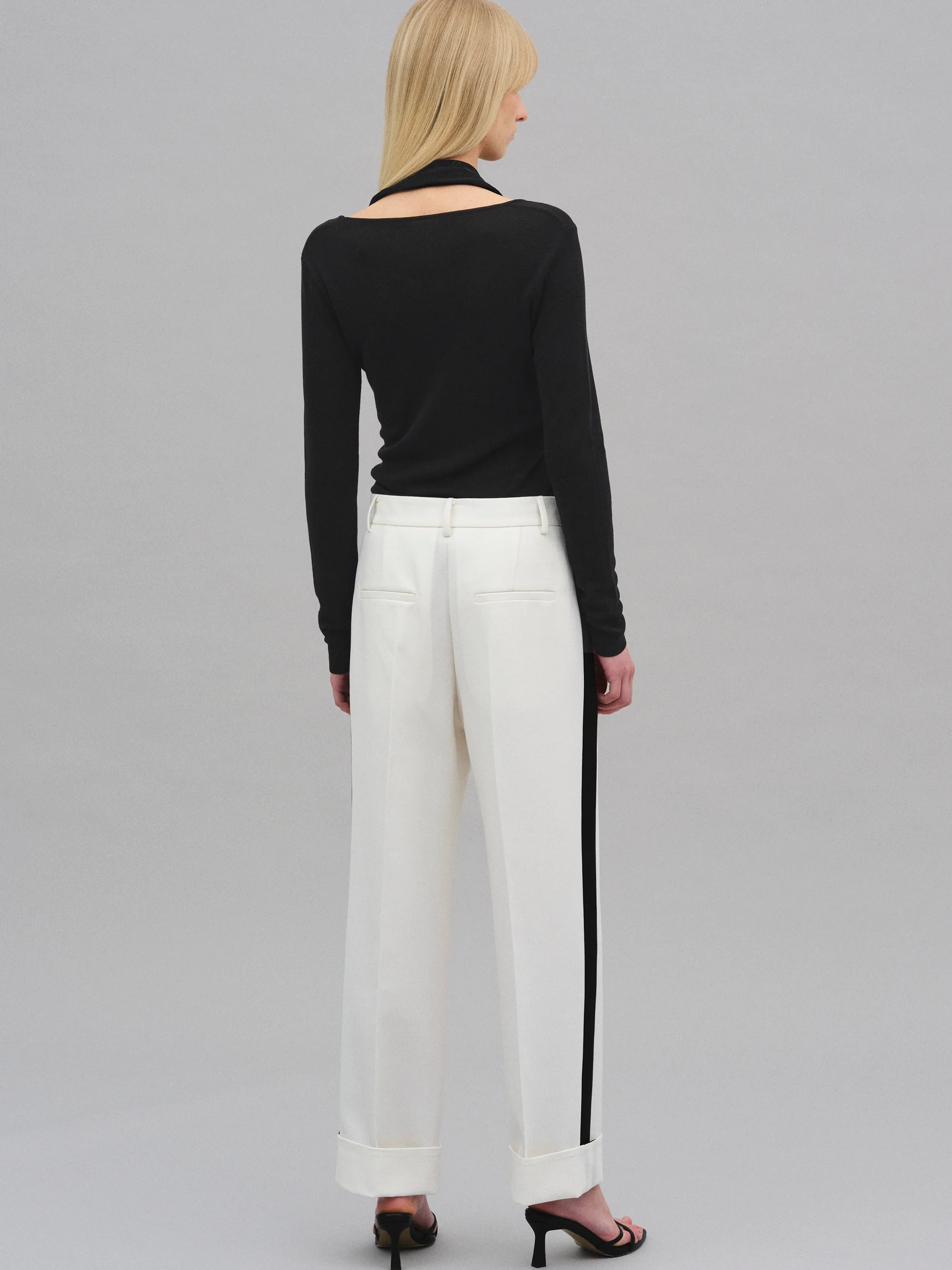 Colorblock Cuffed Trousers, White - Image 5