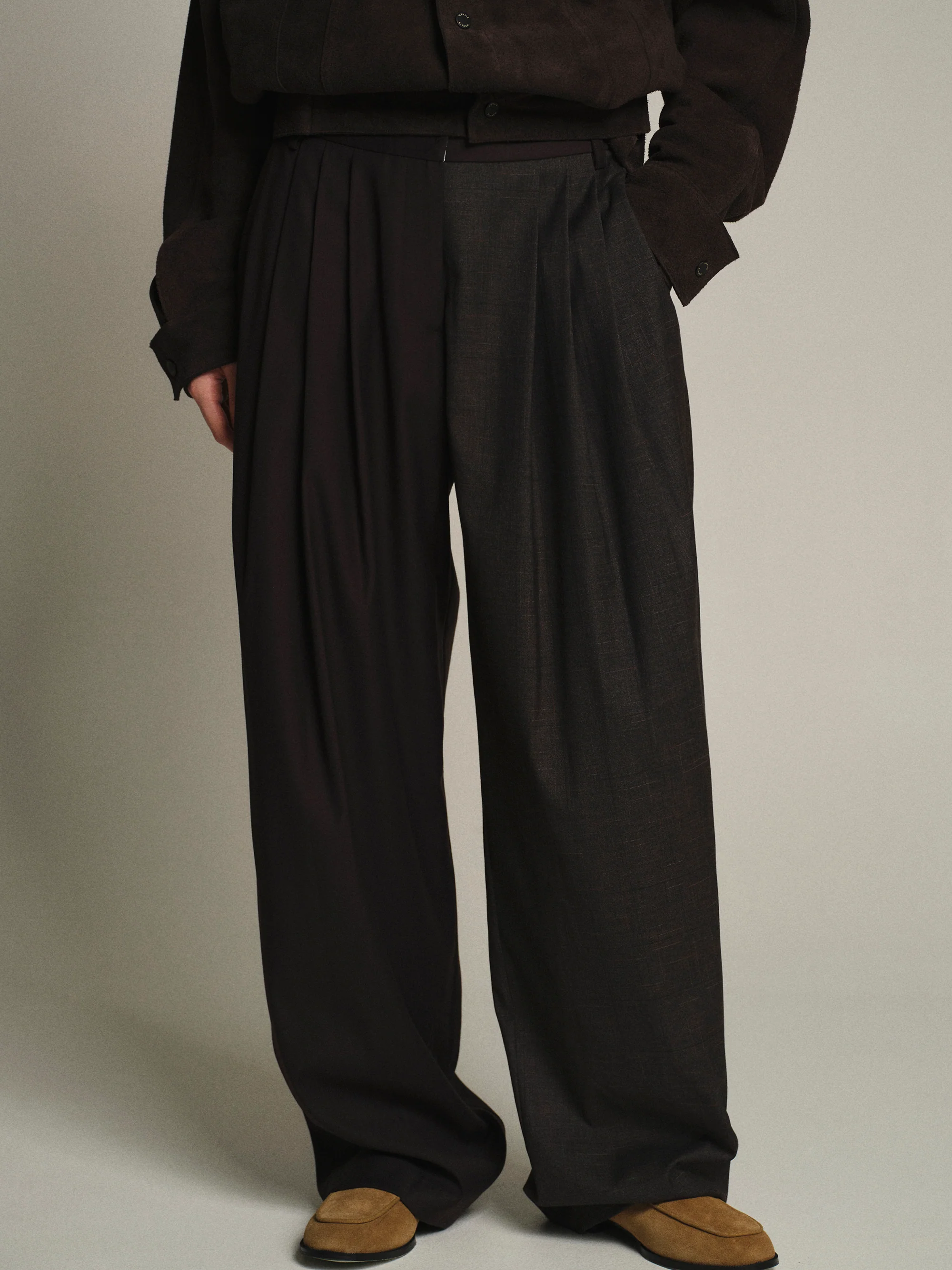 Combination Pleated Trousers, Brown - Image 3