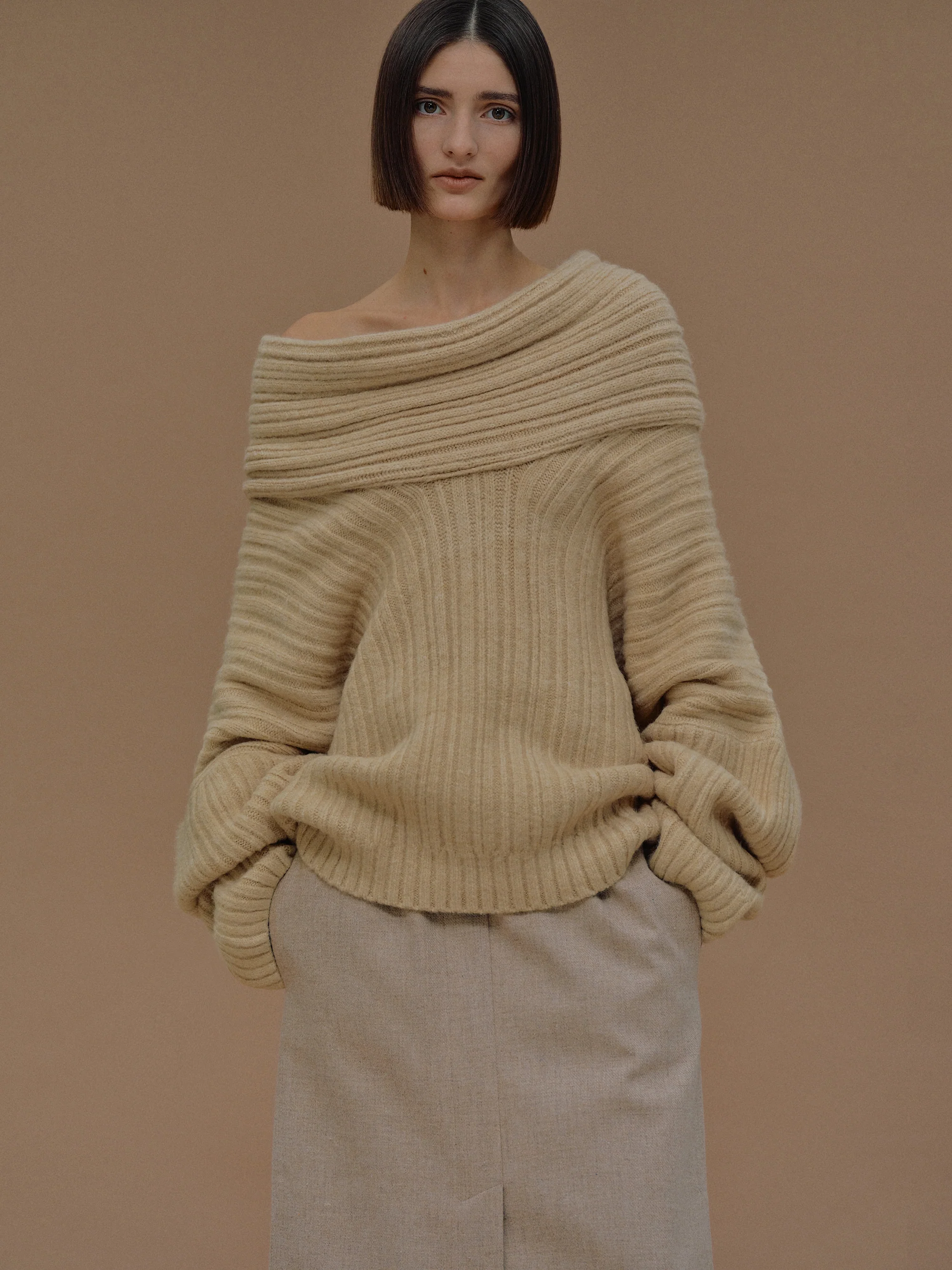 Becca Oversized High Roll Knit Pullover, Butter