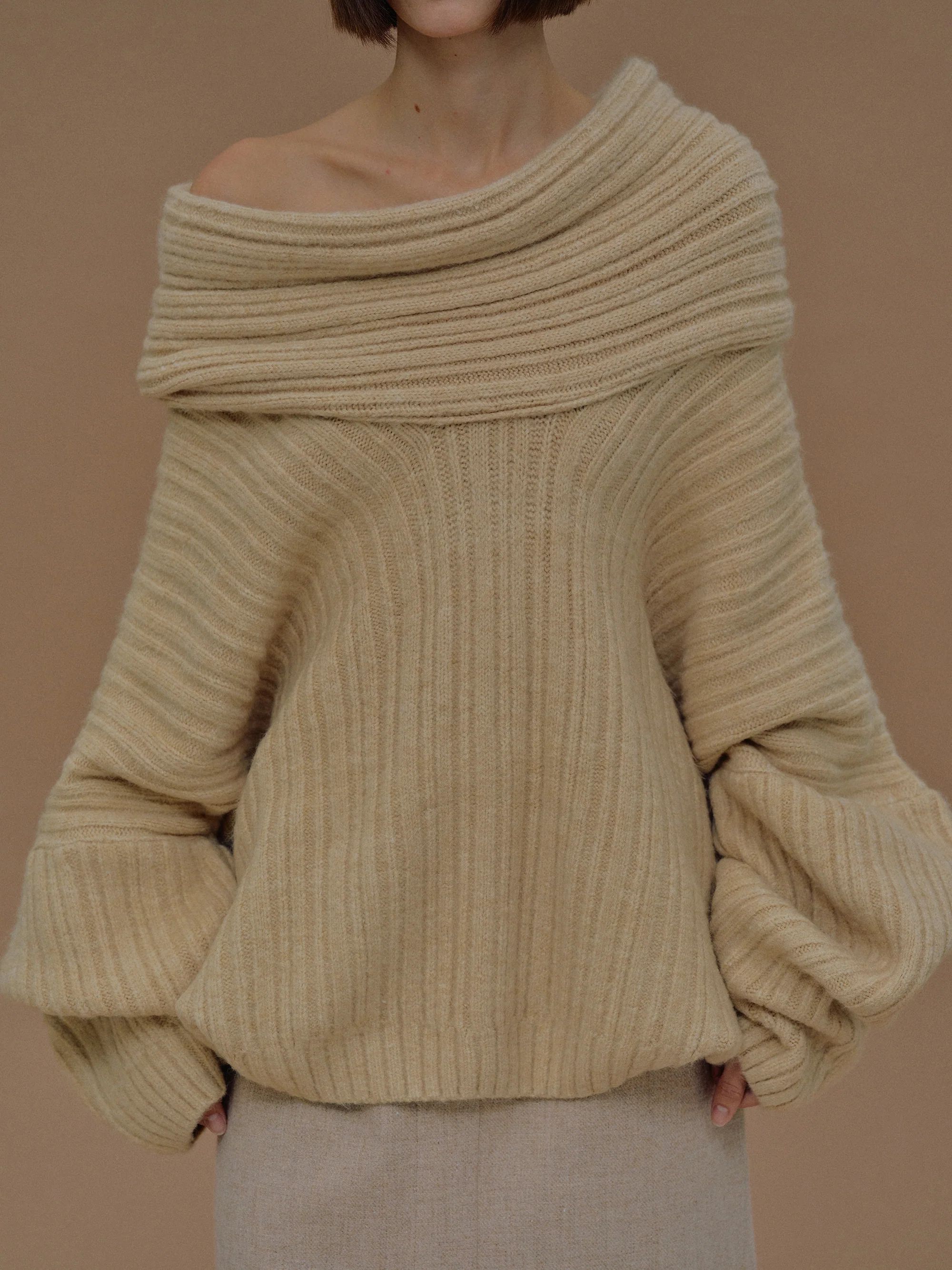 Becca Oversized High Roll Knit Pullover, Butter - Image 4