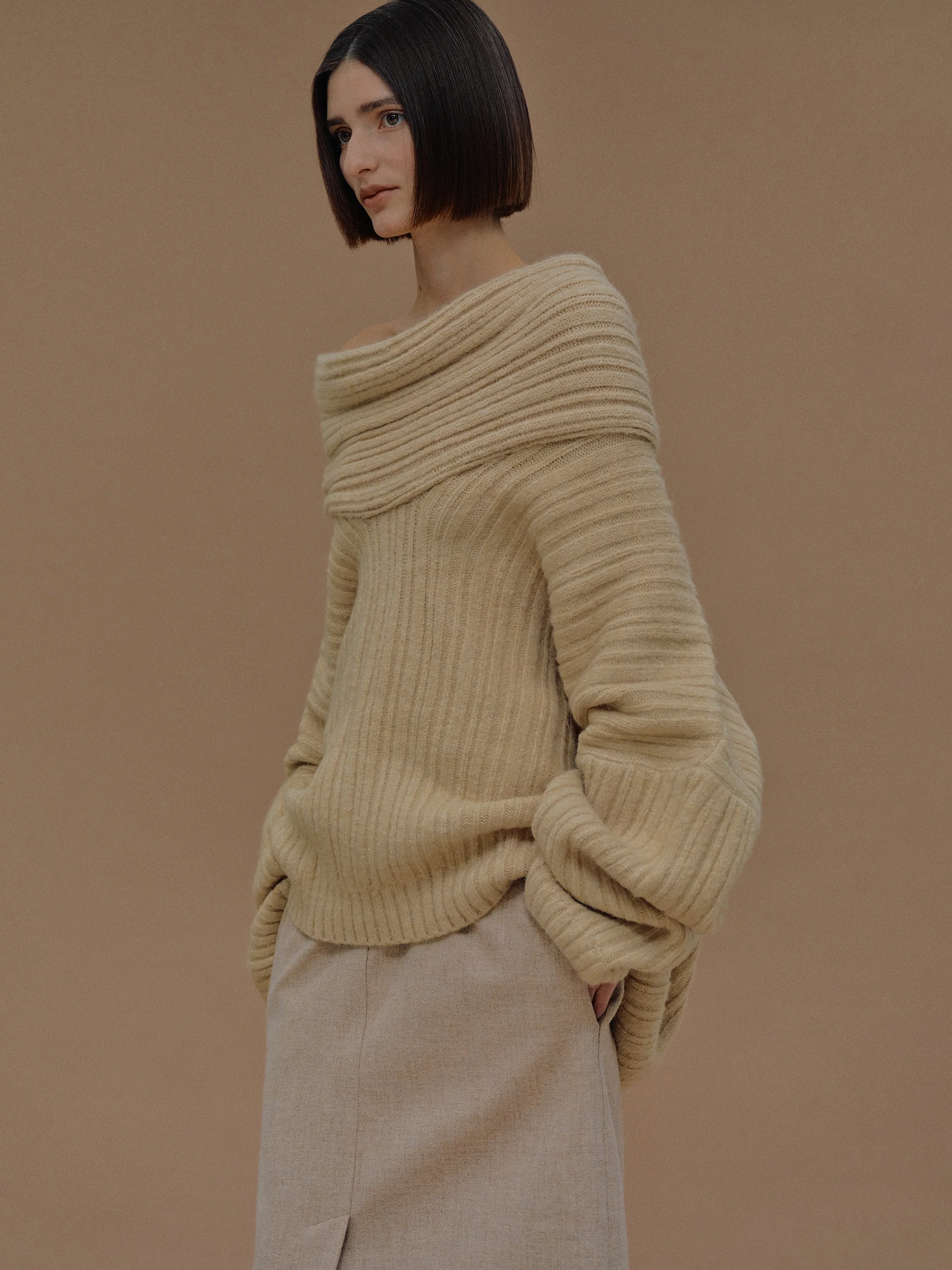 Becca Oversized High Roll Knit Pullover, Butter - Image 6