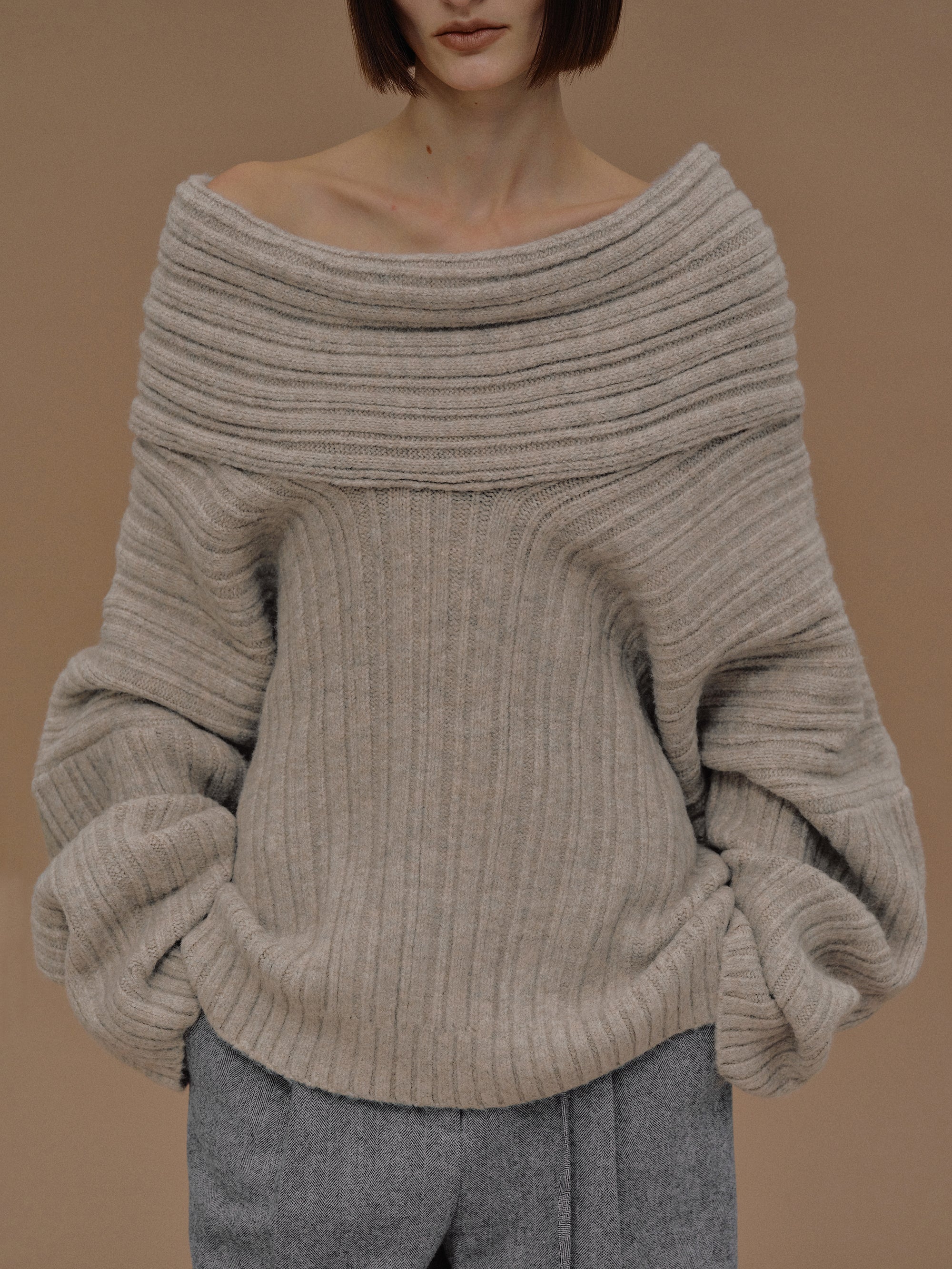 Becca Oversized High Roll Knit Pullover, Coconut - Image 2