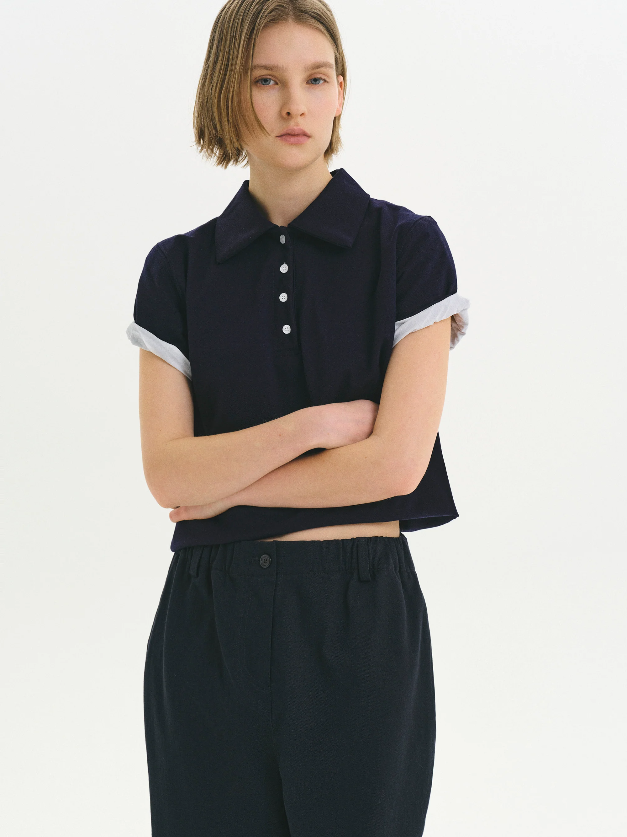 Contrast-Lined Polo Shirt, Navy