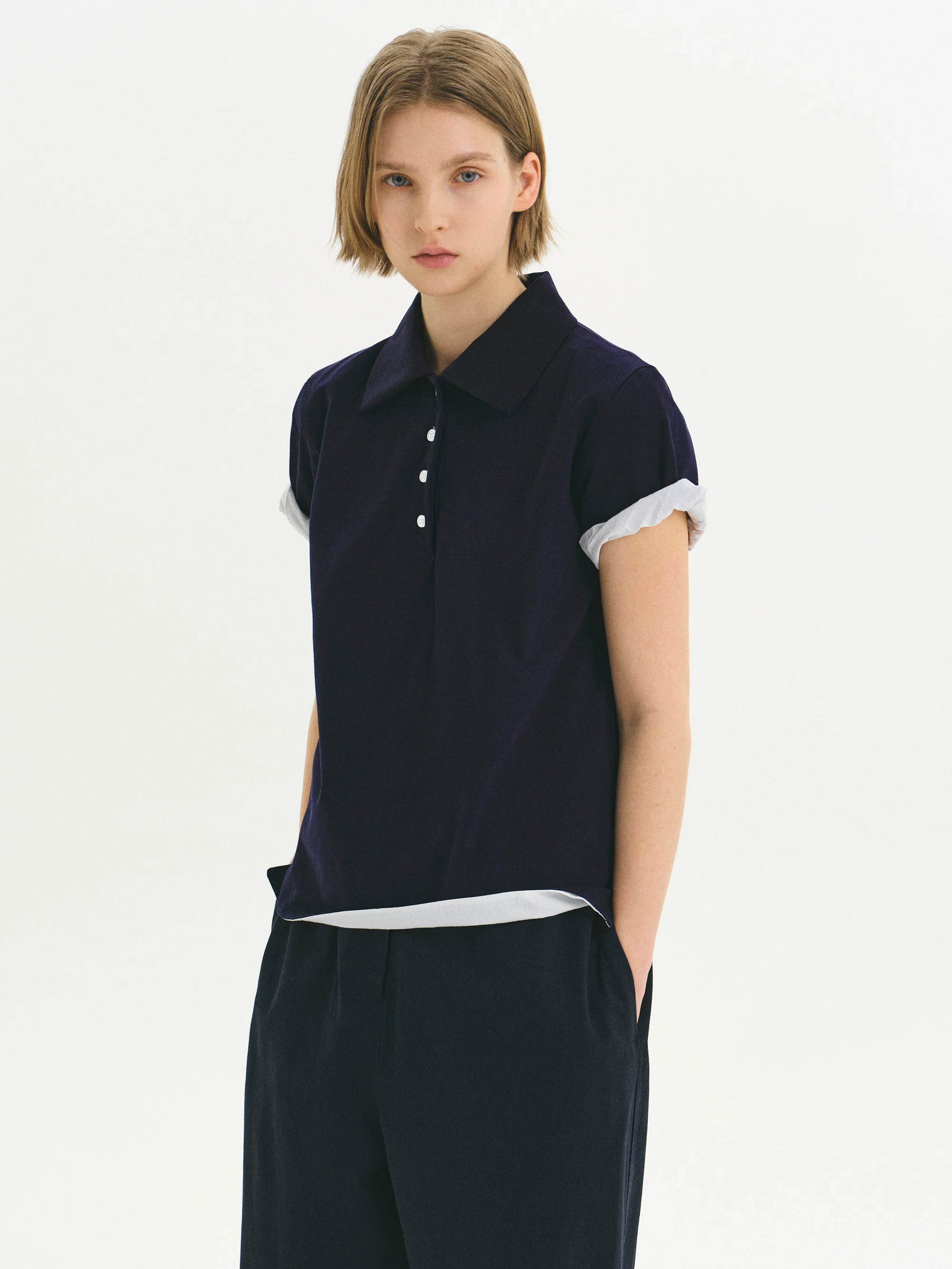 Contrast-Lined Polo Shirt, Navy - Image 2