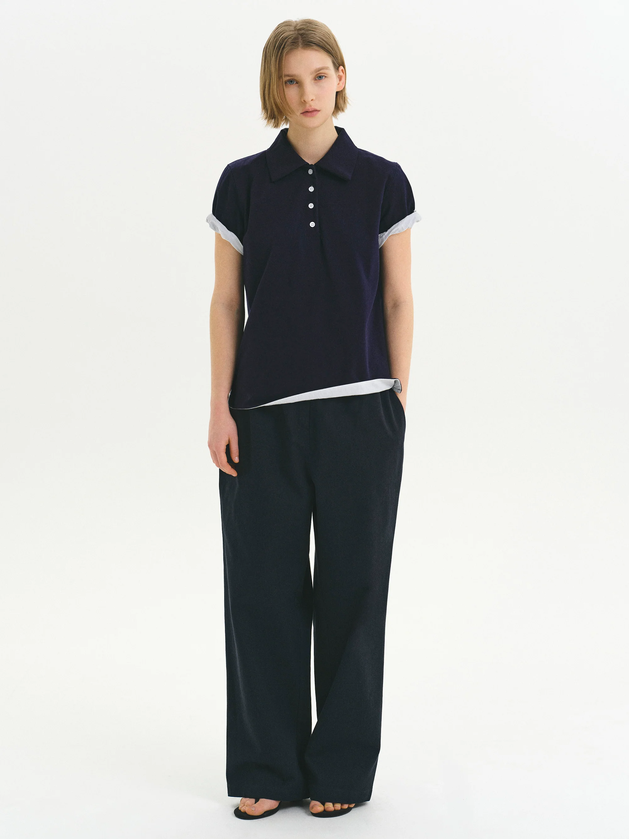 Contrast-Lined Polo Shirt, Navy - Image 3