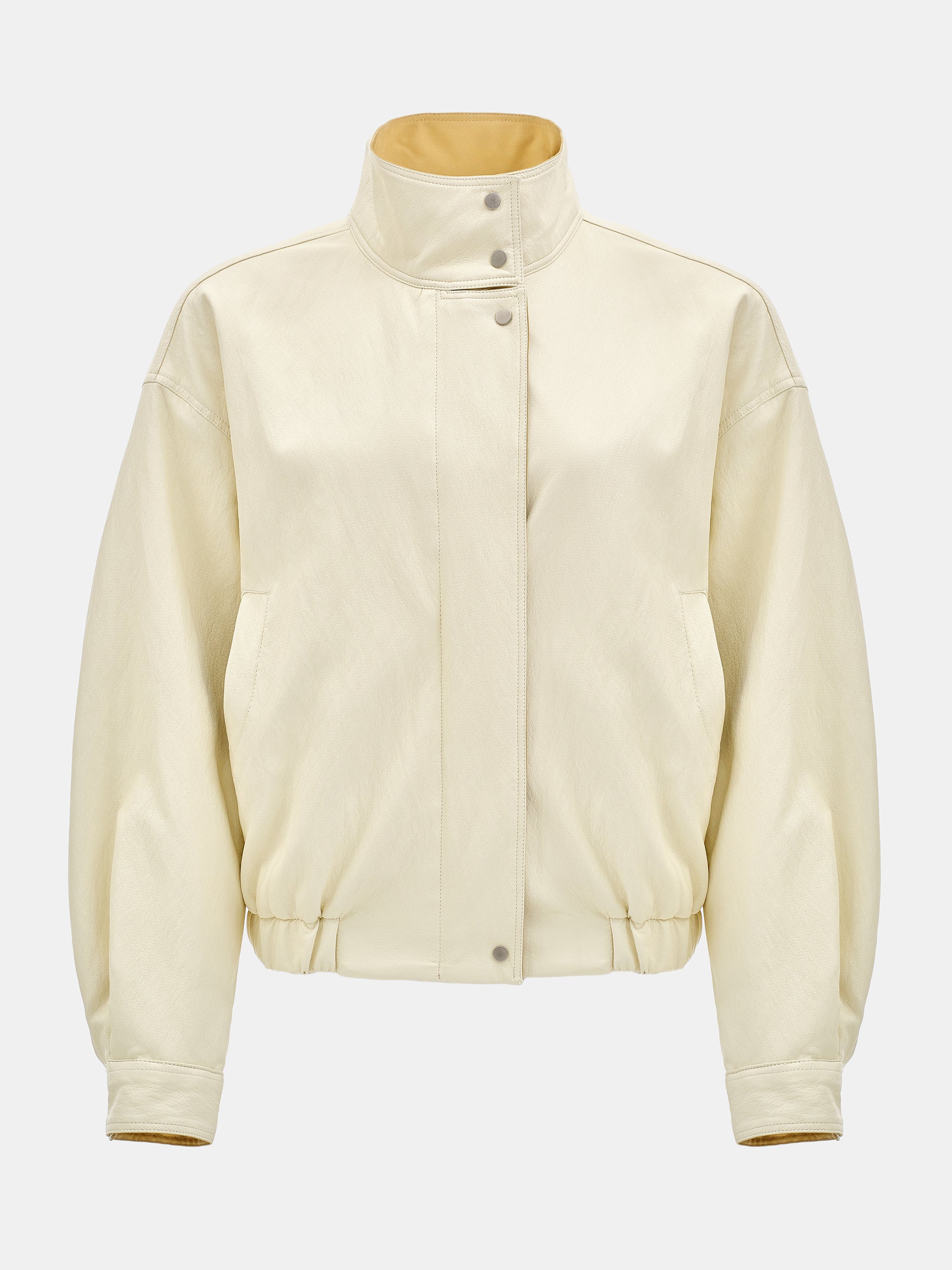 Contrast Panel Faux-Leather Jacket, Cream - Image 6