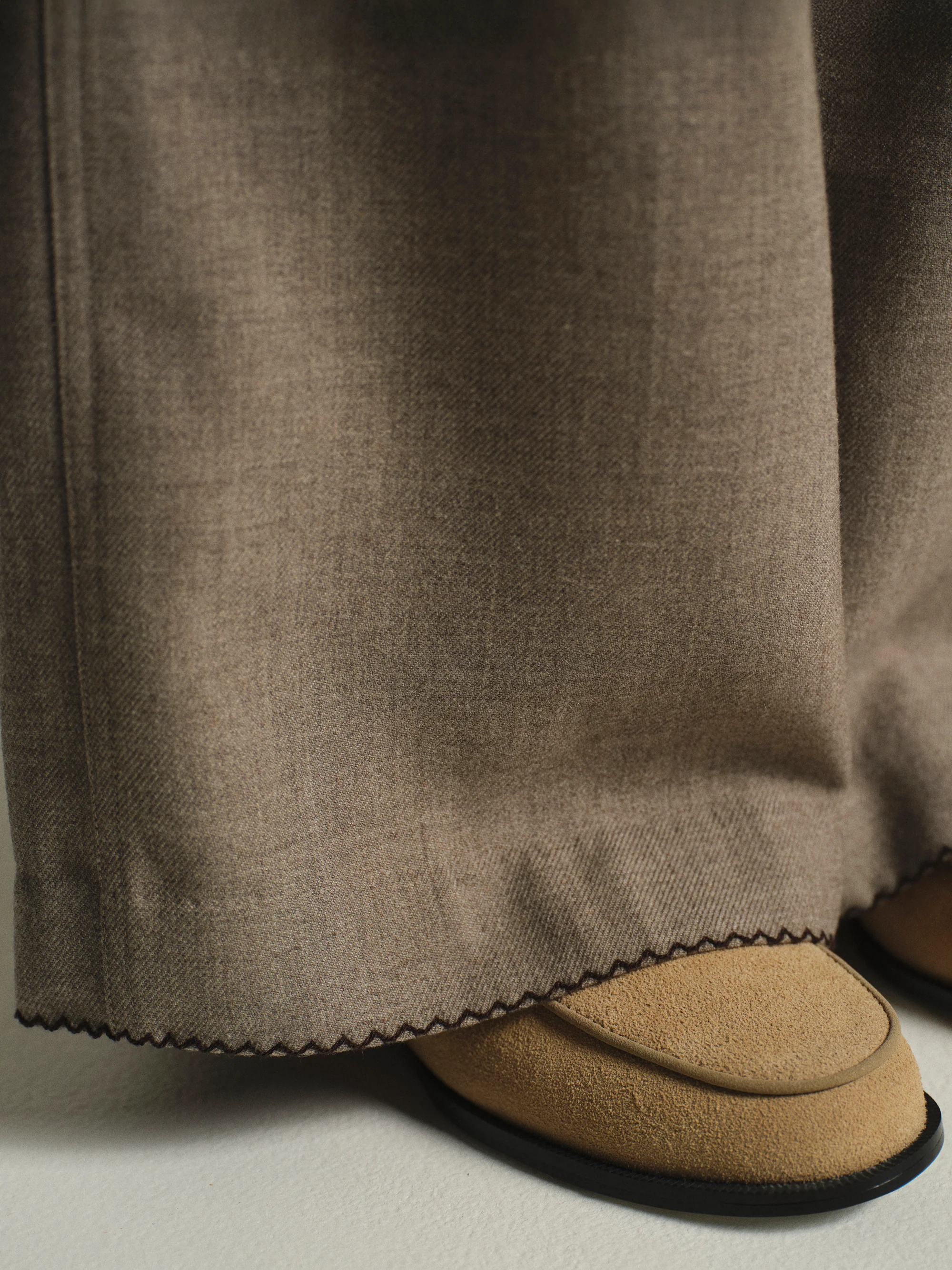 Cord-Belt Wool Trousers, Brown - Image 2