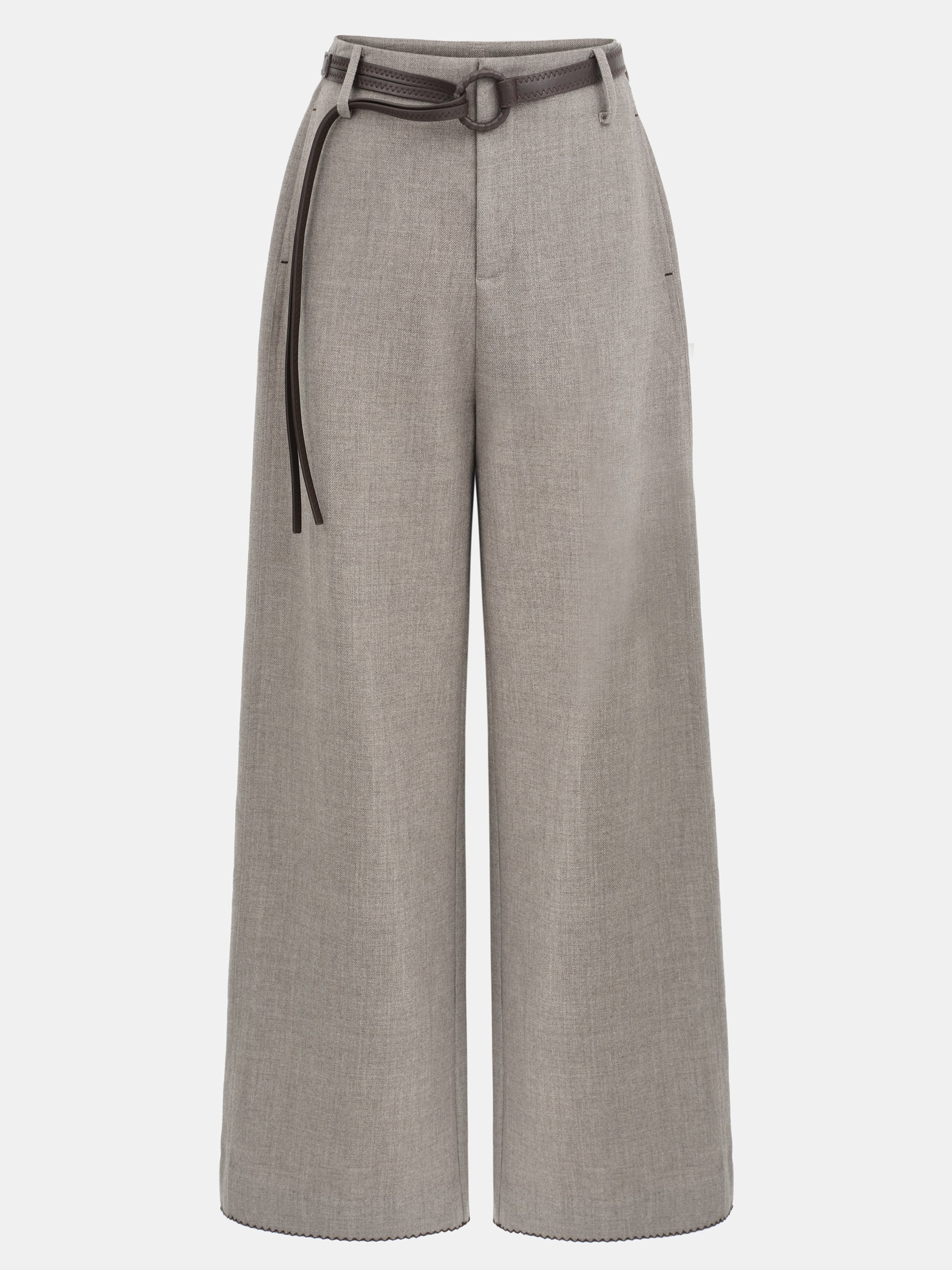 Cord-Belt Wool Trousers, Brown - Image 5