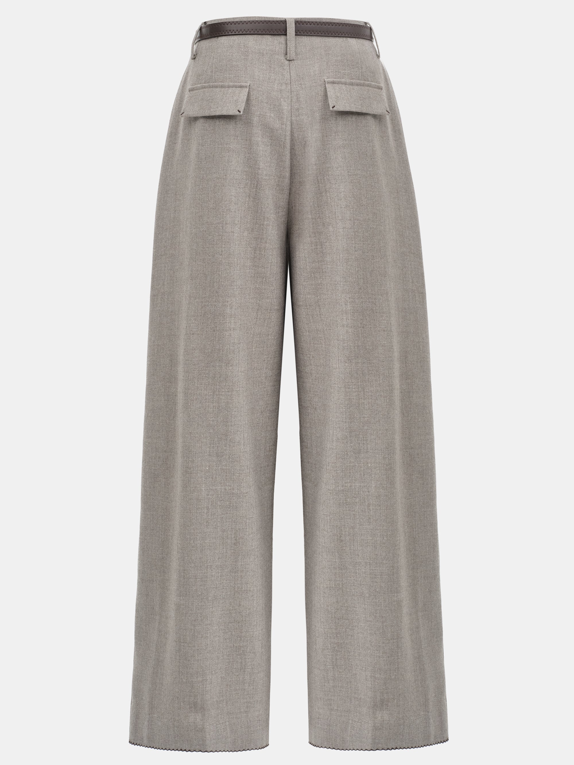 Cord-Belt Wool Trousers, Brown - Image 6