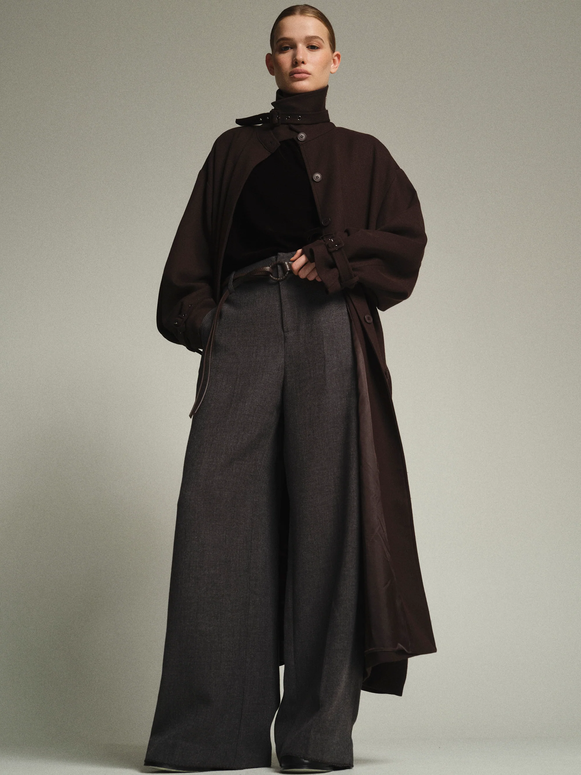 Cord-Belt Wool Trousers, Grey