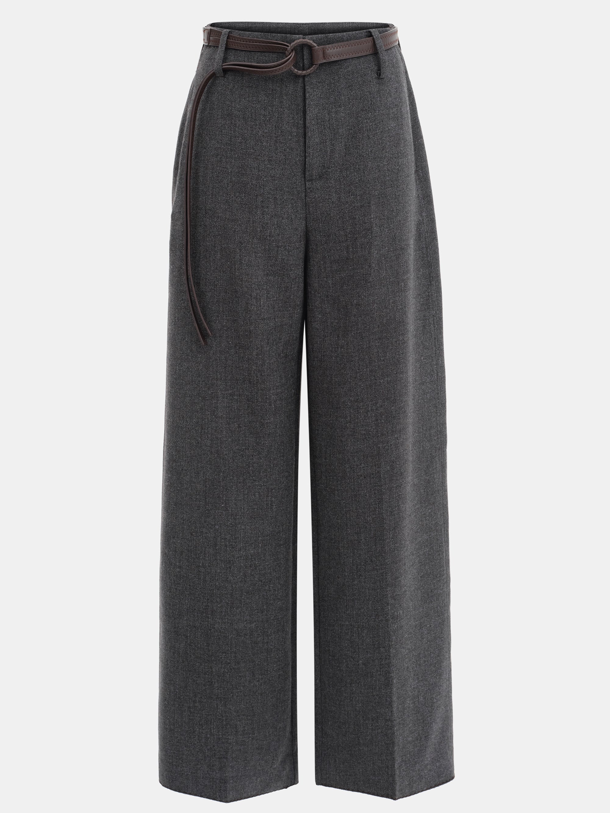 Cord-Belt Wool Trousers, Grey - Image 7